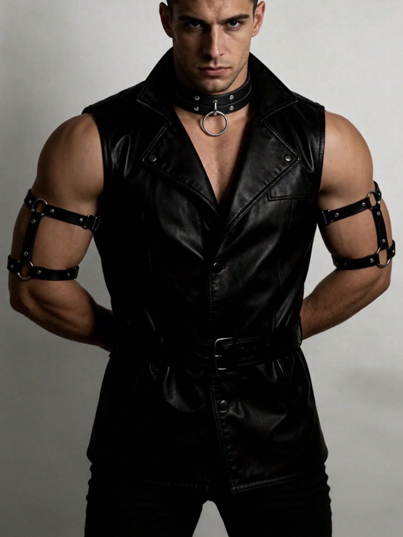 1/2/3pcs Adjustable PU Leather Fashion Men's Armbands & Necklaces, Gothic Style Armbands & Chokers, Body Decoration Accessories