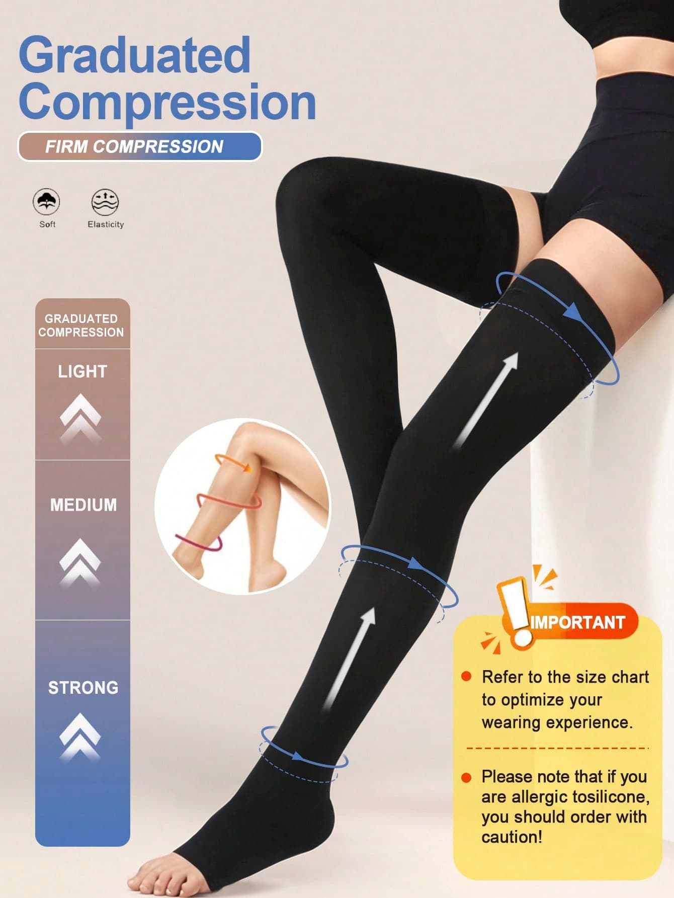 Women's 20-30 MmHg High Pressure Over-The-Knee Socks, Breathable Soft Leg-Slimming, Open Toe [Please Refer To Size Chart Before Purchase]