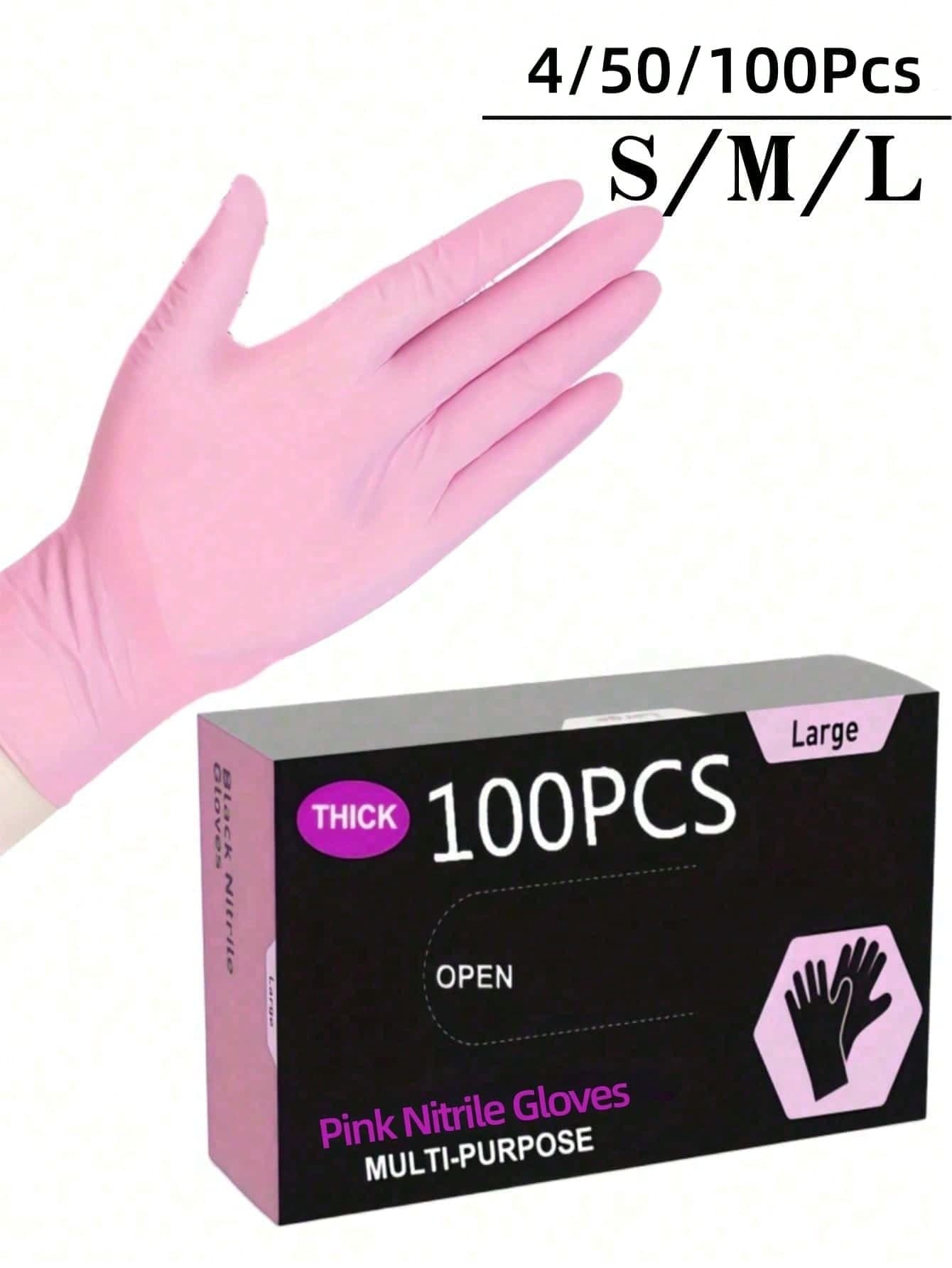 100pcs Disposable Nitrile Gloves, Pink, Size S/M/L Available. Durable Household Cleaning Gloves, Suitable For Kitchen, Bathroom, Cleaning, Beauty, Hair Dyeing And Pet Care (No Packaging Box). 4/50/100Pcs