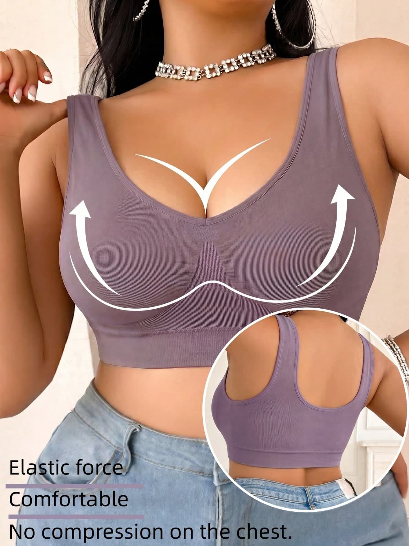 Plus Size Seamless Wireless Comfortable Breathable Stretchy U-Neck Casual Sleepwear Bra