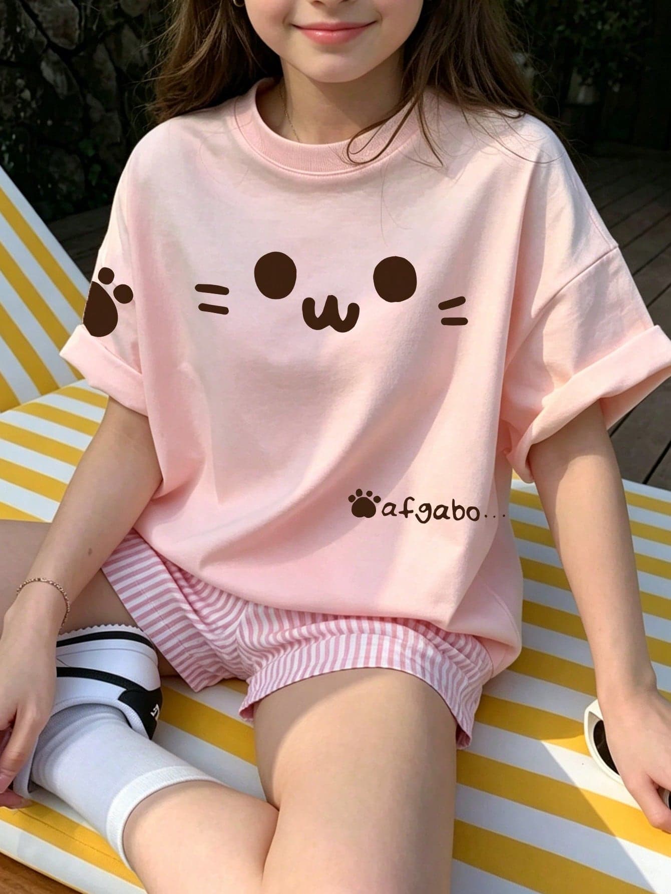 1pc Tween Girl Printed Short Sleeve T-Shirt, Student Youth Clothing, Summer Top For Kids