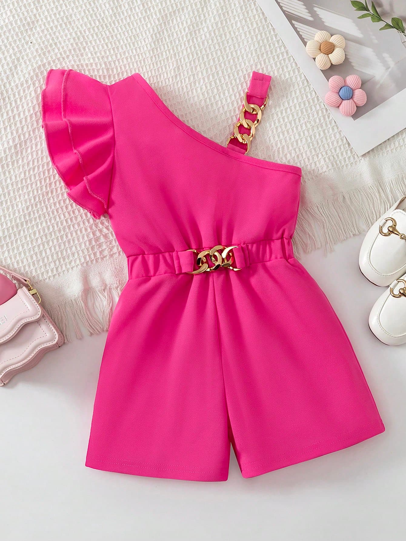 BASUSARRI Young Girl Sleeveless Ruffle Strap Jumpsuit, Fashionable & Elegant Summer Shorts, Commuter Style Girls Outfit
