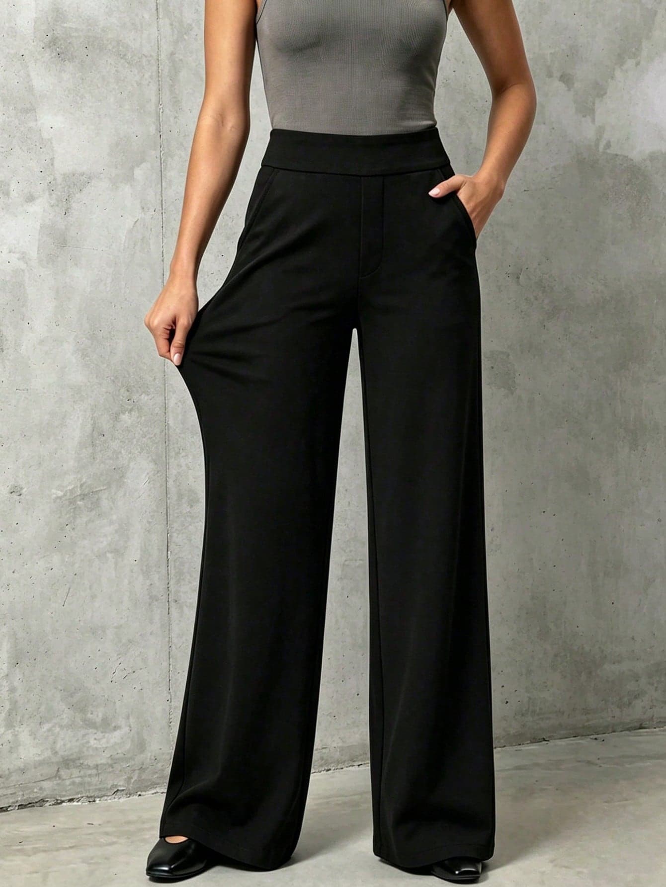 Women's High Waist Draping Wide Leg Pants, Slimming Straight Leg Trousers, Versatile Black Casual/Office Wear Pants, Office Siren