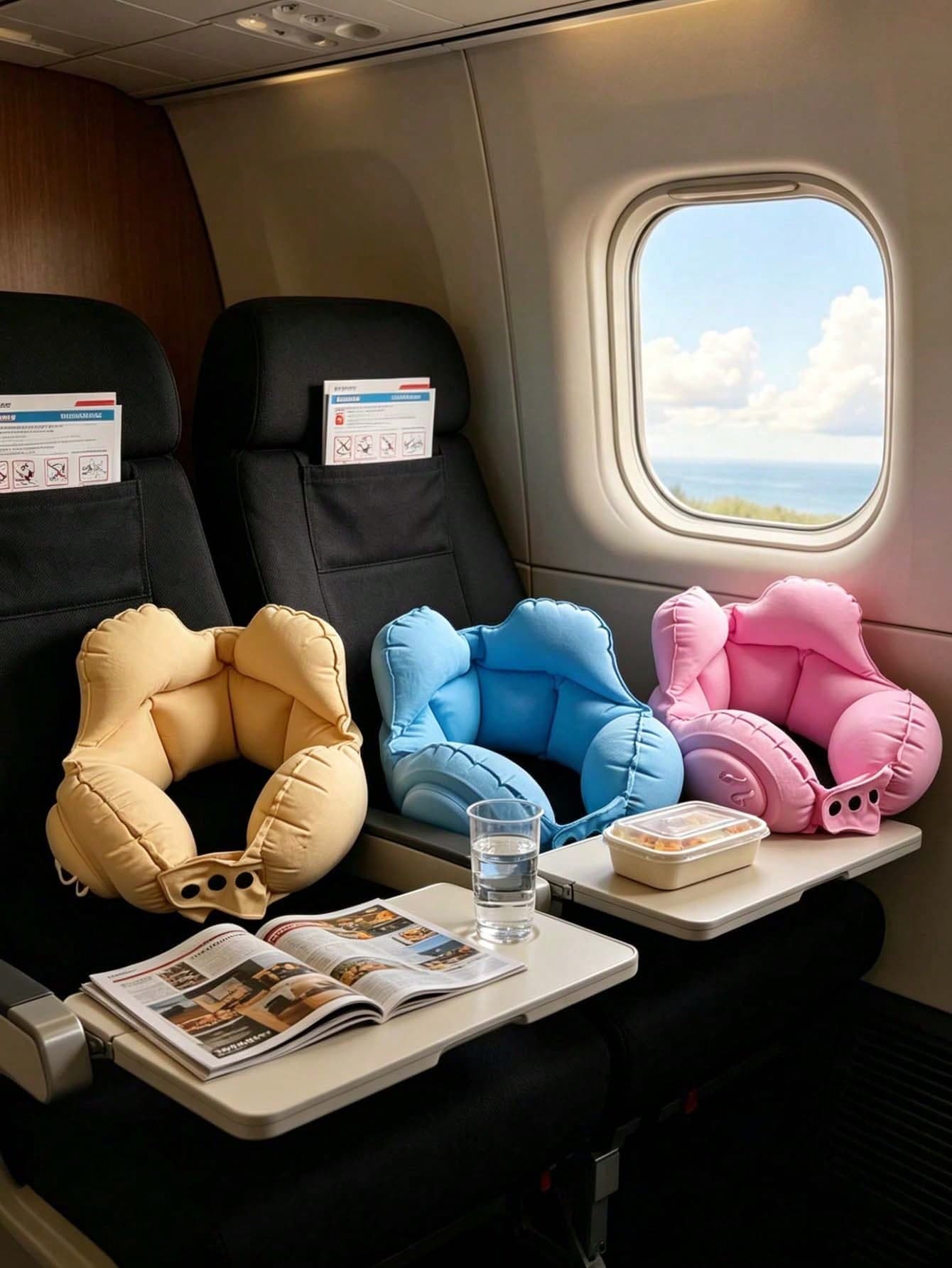 5pcs/1pc Ergonomic Inflatable Neck Pillow For Airplane Travel Press Inflating Travel Pillow For Men And Women Portable U-Shaped Neck Support For Sleeping On Train Car Office Inflatable Neck Pillow Travel Pillow Travel Essentials