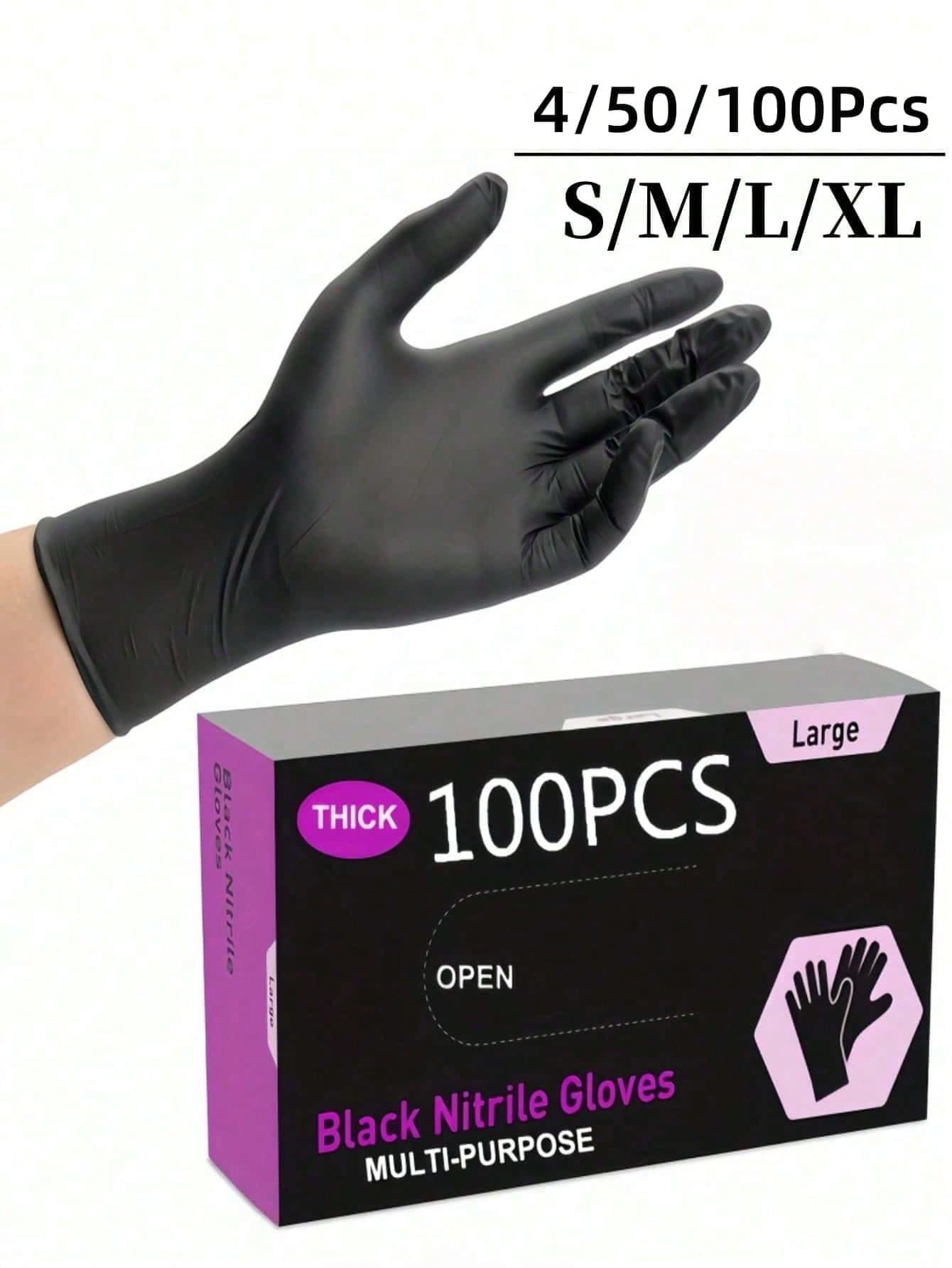 100pcs Disposable Nitrile Gloves, Black, Size S/M/L/XL Available. Durable Household Cleaning Gloves, Suitable For Kitchen, Bathroom, Cleaning, Beauty, Hair Dyeing And Pet Care (No Packaging Box). 4/50/100Pcs