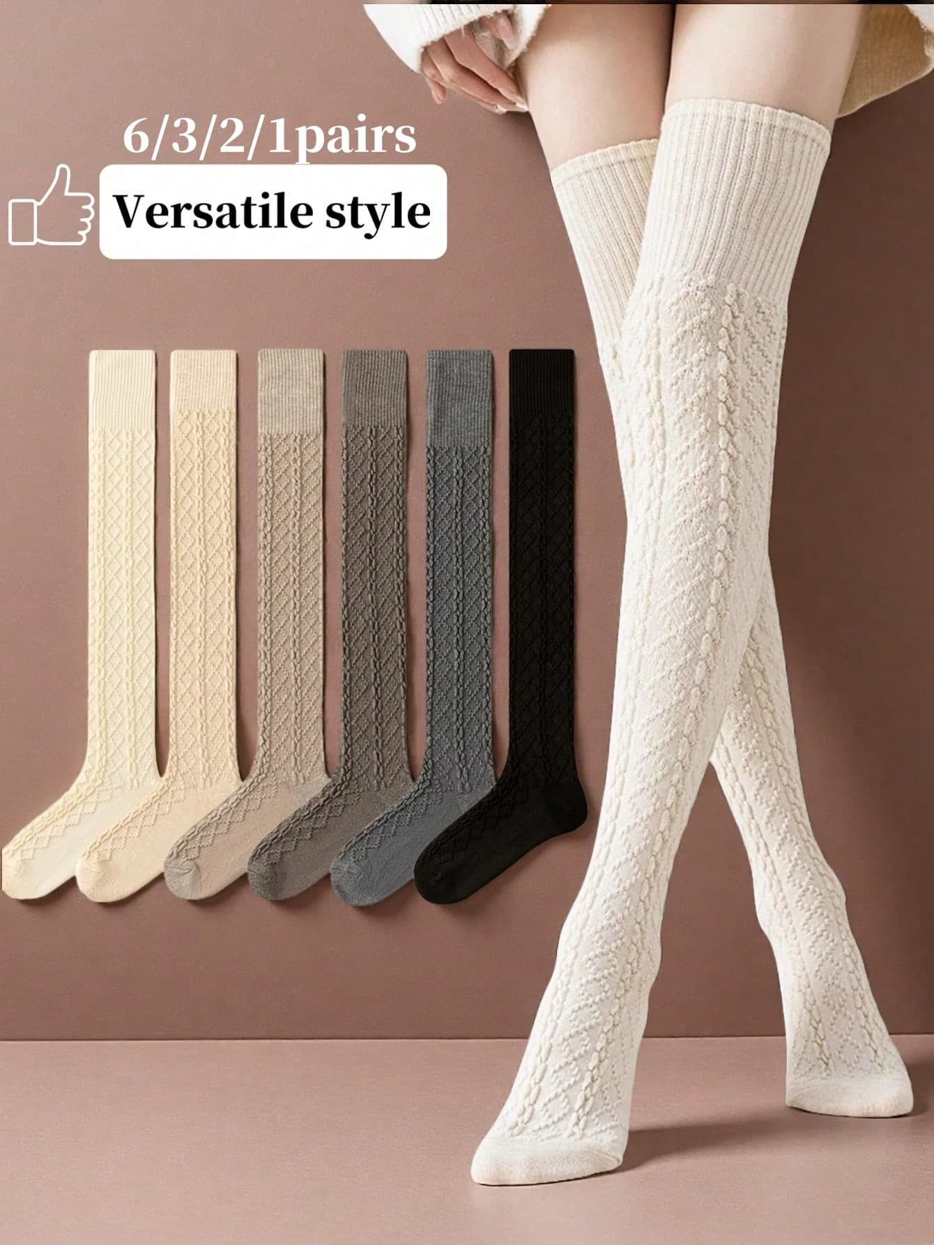 1/2/3/6 Pairs Women Knit Over Knee Thigh High Socks, Multi Elastic Y2K JK Lolita, Breathable Warm Spring Fall Stockings, Slim Mini Skirt Daily Wear