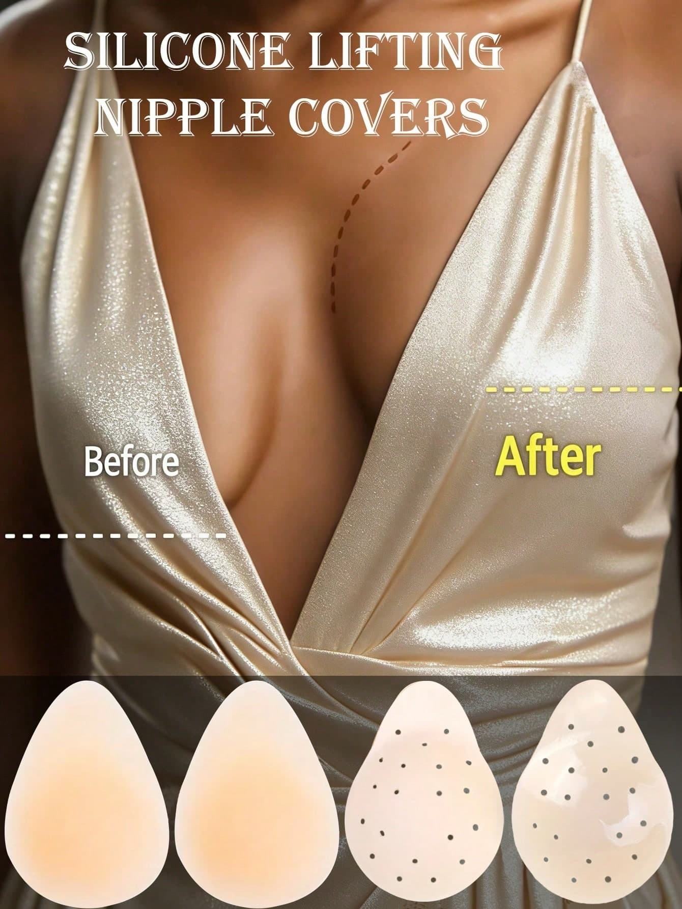 1/2 Pair Reusable Silicone Breast Lift Pads, Invisible Adhesive Breast Pads With Breathable Holes, Designed For Backless Dresses, Push-Up Breast Lift Pads, Comfortable And Washable, Suitable For Weddings, Parties And Daily Wear