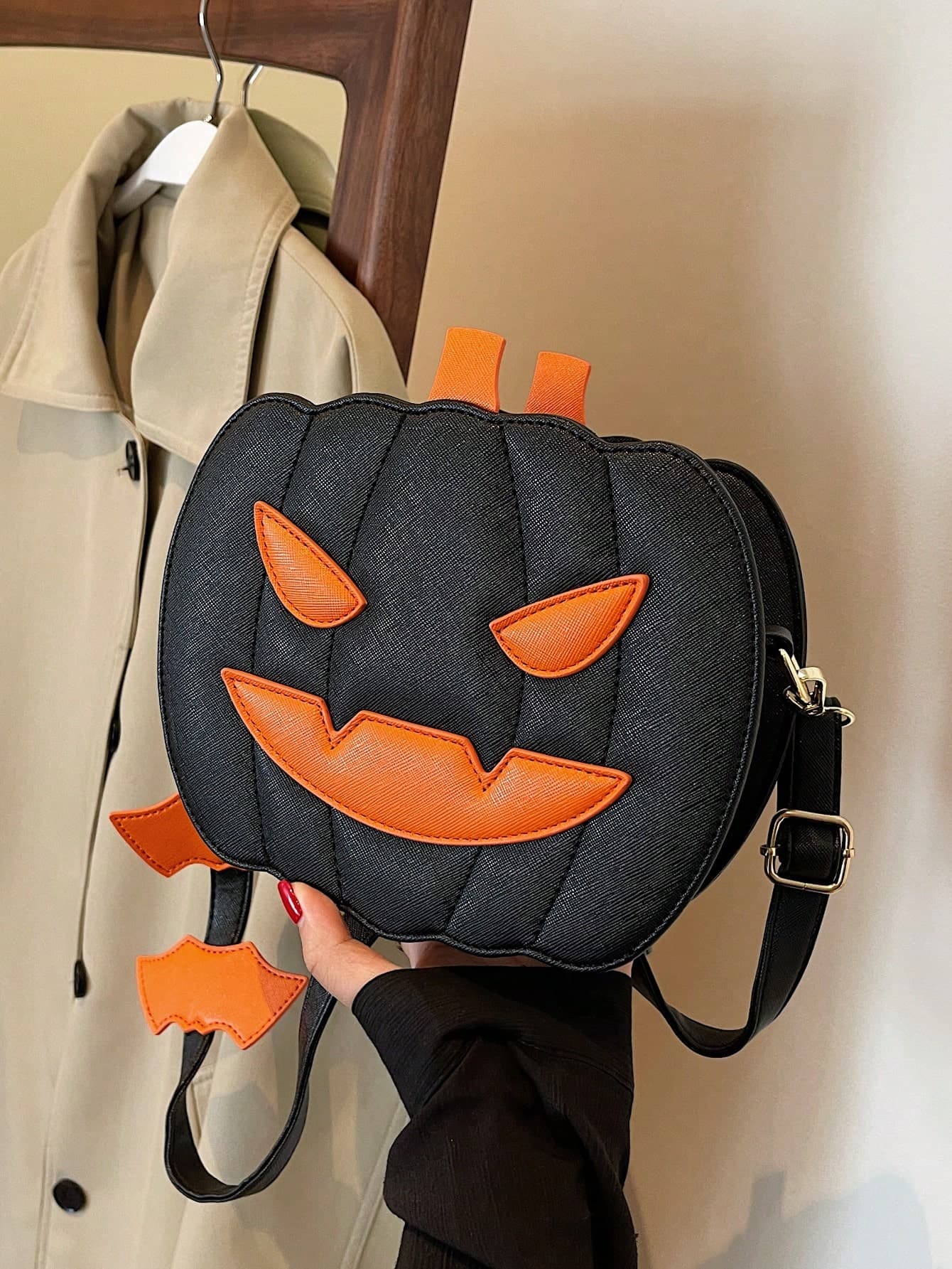 Fashionable Versatile New Hot-Selling Color-Block PU Material Women's Halloween Pumpkin Shoulder Crossbody Small Bag