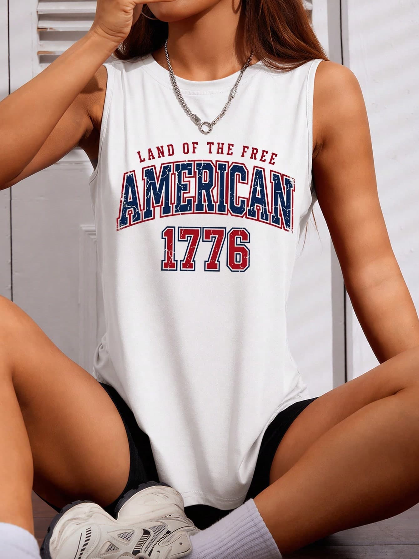 Women's Wide Shoulder Sleeveless T-Shirt Tank Top. Vintage Distressed Letter Graphic, Women's Sports Tank, Suitable For Party, Sports, Outdoor Leisure, City Walking And Other Occasions. Suitable For All Season Wear, Spring And Summer Essential.