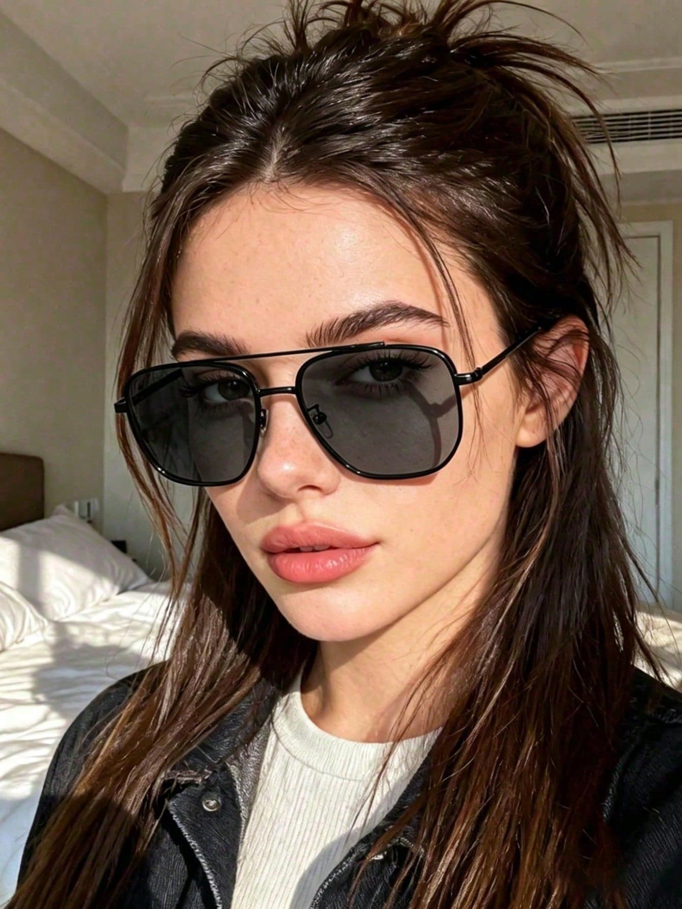 1pc Retro Square Frame Double Bridge Women's Glasses, Fashionable High-End Street Style Eyewear