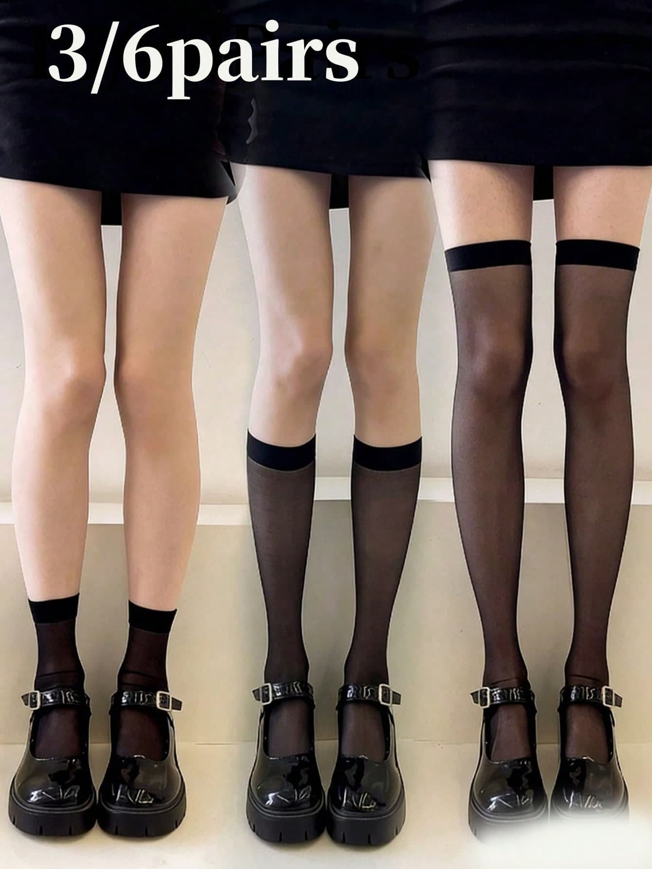 3/6 Pairs Women's Spring/Summer Ultra-Thin Semi-Sheer Solid Color Mild Compression Shaping Mid-Calf/Over-The-Knee Socks