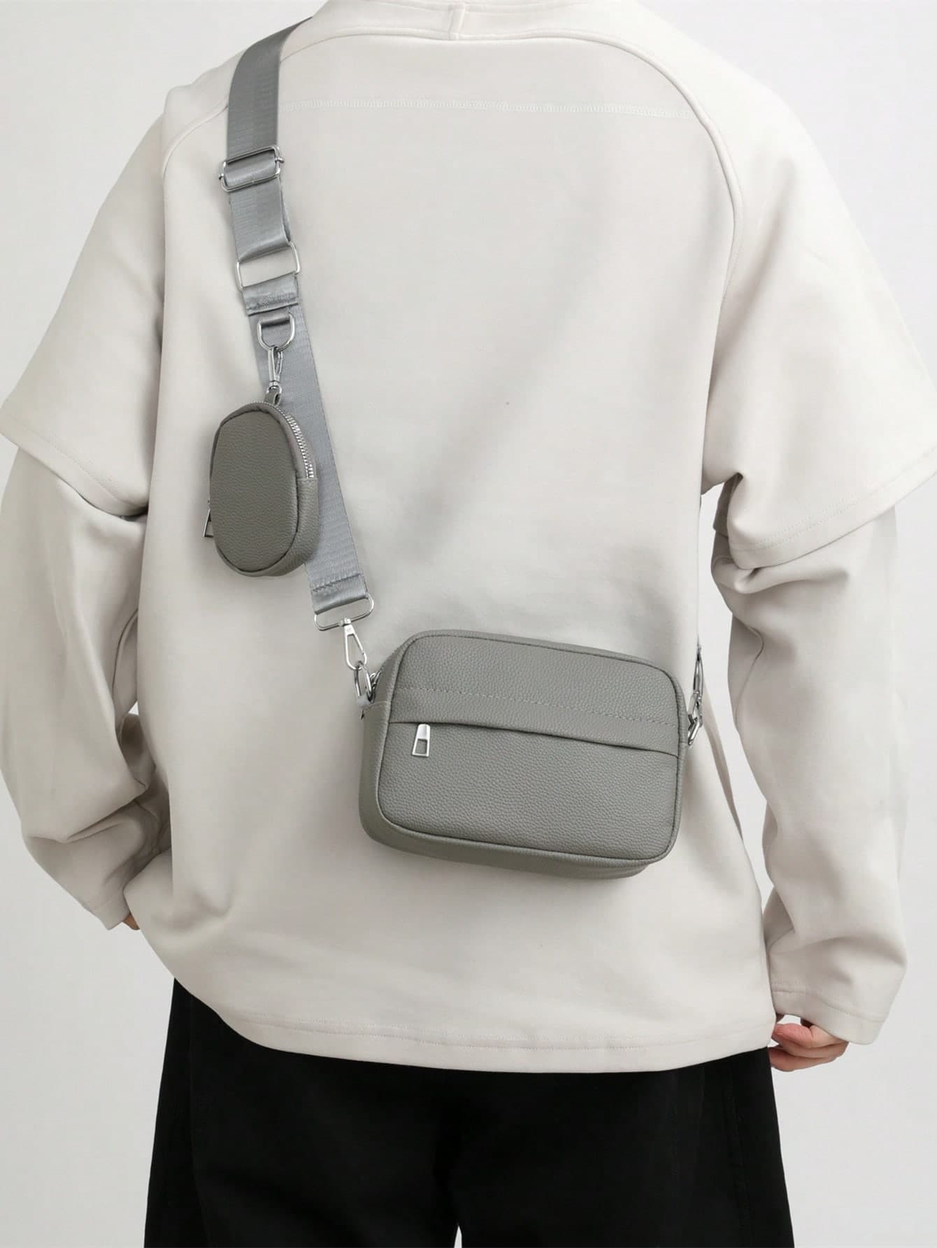 Men's 2-Piece Mini Crossbody Bag Set, PU Leather One Shoulder Small Bag With Coin Purse, Square Mini Bag With Waterproof Adjustable Strap, Travel Essential Summer Bag, New Life Supplies, Student Essential Men's Side Bag, Graduation Study Supplies, Men's Small Bag, Men's One Shoulder Bag, Men's Phone Bag, Camera Bag, Backpack
