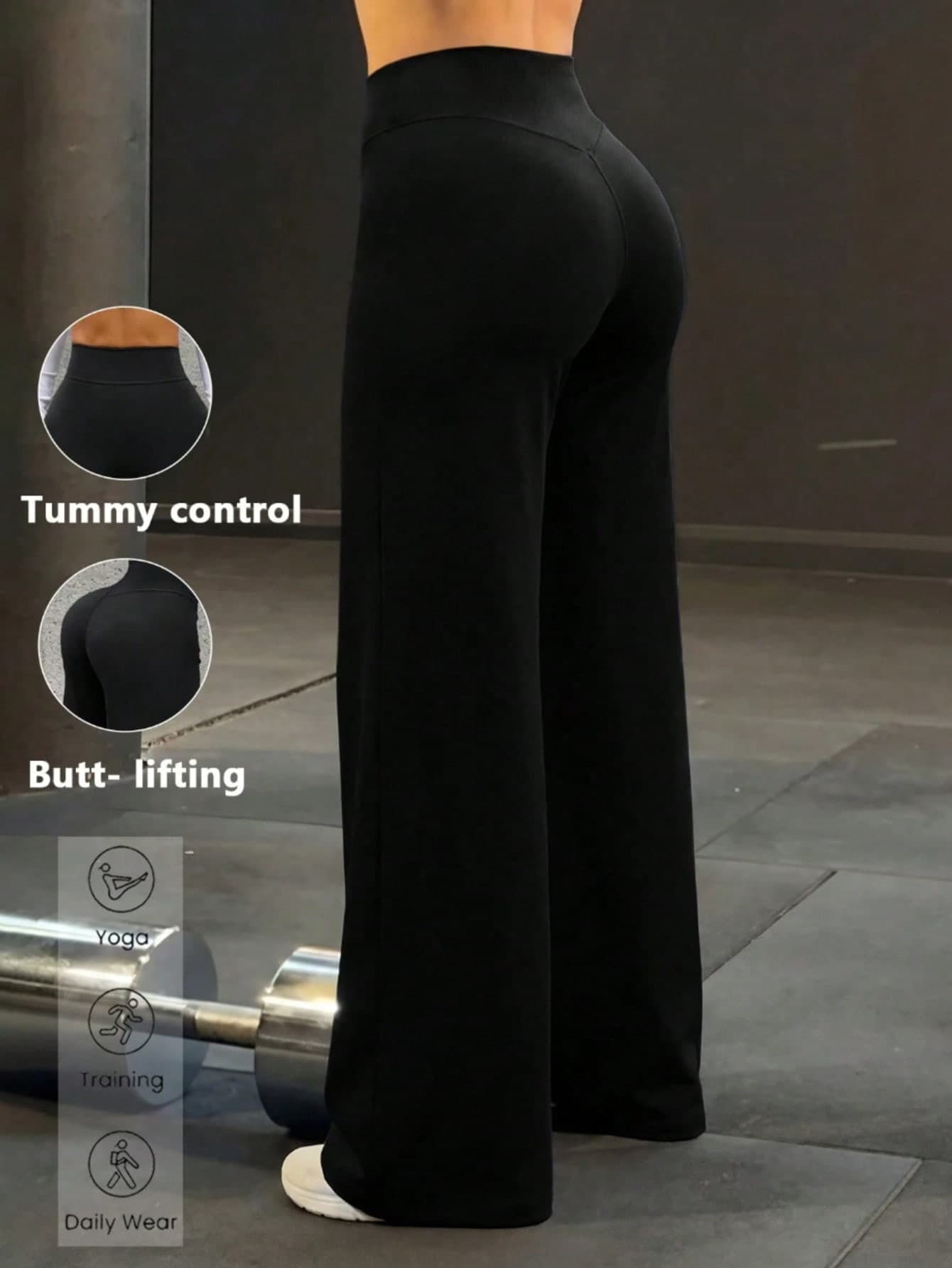 1pc Women High Waist Yoga Pants, Casual Straight Leg Workout Leggings, Slim Fit Flared Dance Trousers Sports, Tummy Control