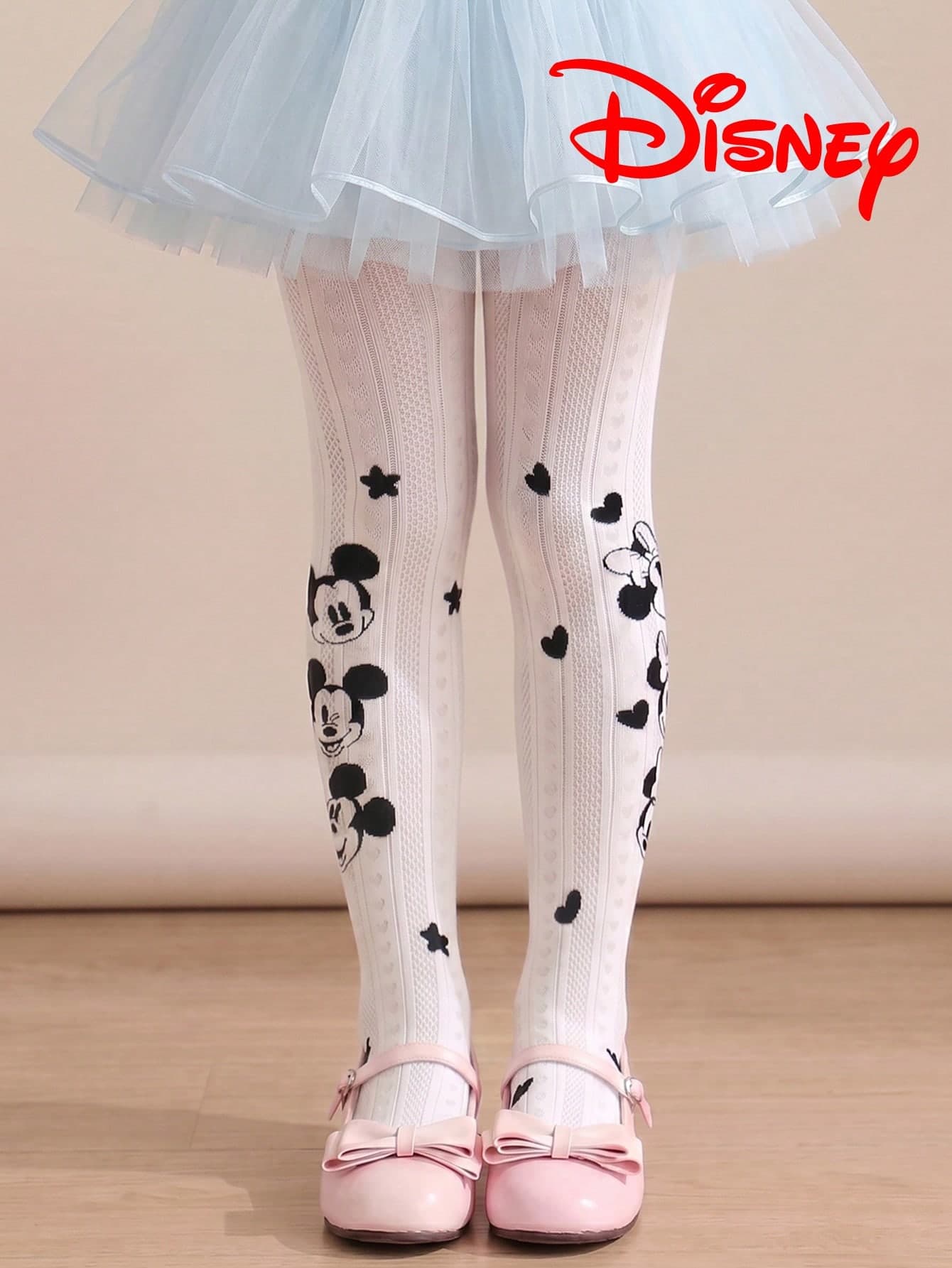 1 Pair Authentic Disney Sock Girls' Off-White Vertical Stripe Tights, Little Girl Princess Style Party Gift Base Socks, Suitable For Students, Gifts And Daily Use