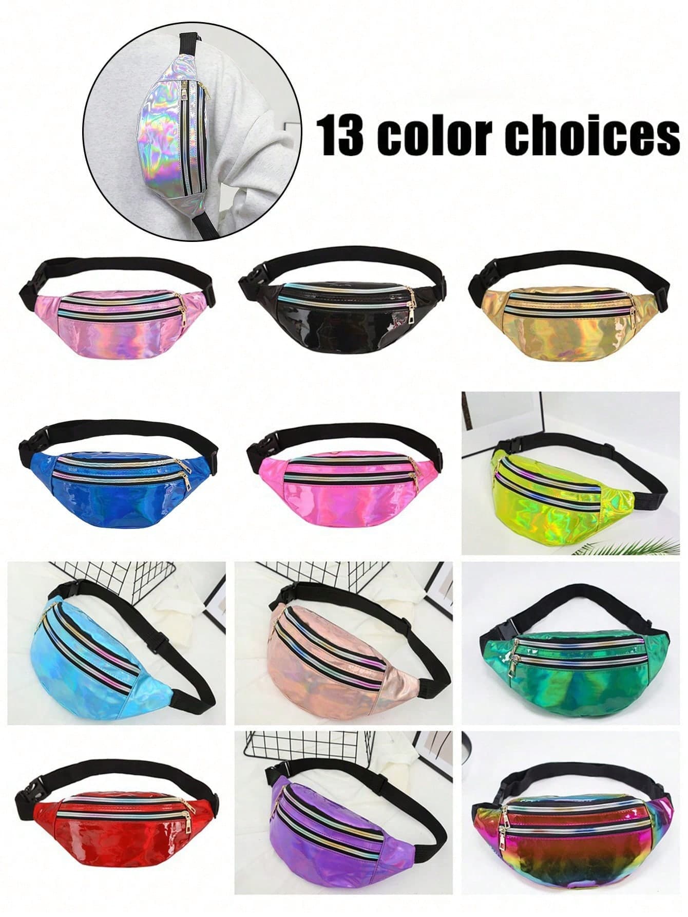 Women's Fashion Outdoor Laser Waist Pack, Running Laser Waist Pack, Women's Crossbody Chest Bag, Reflective Outdoor Beach Bag, With Adjustable Shoulder Strap, Suitable For Daily Use, Outdoor Activities, Travel, Hiking, Jogging, Cycling, Portable Design, Ideal Gift