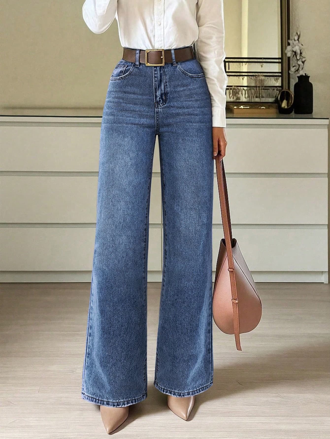 Women's Loose Straight Leg Jeans With Pockets, Simple Casual Elegant Versatile, Suitable For All Seasons, Perfect For Travel, Beach And Vacation