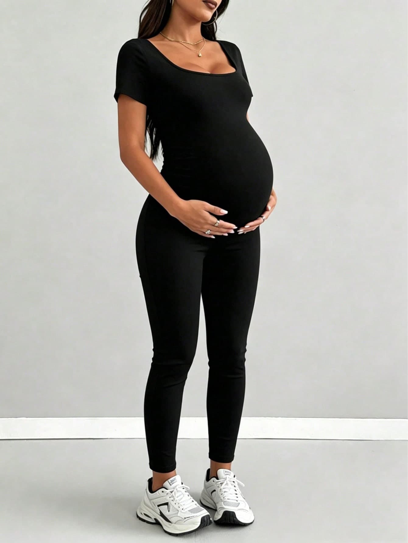 Parara Maternity Jumpsuit, Comfortable Short Sleeve Casual Jumpsuit Black Summer