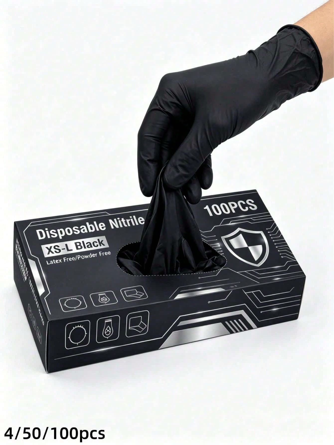 50/100pcs Disposable Black Nitrile Gloves, Suitable For Tattooing, Hairdressing, Pet Care, Kitchen Cleaning, Crafting, Home Cleaning, Daily Practical Use (No Box) 4/50/100pcs