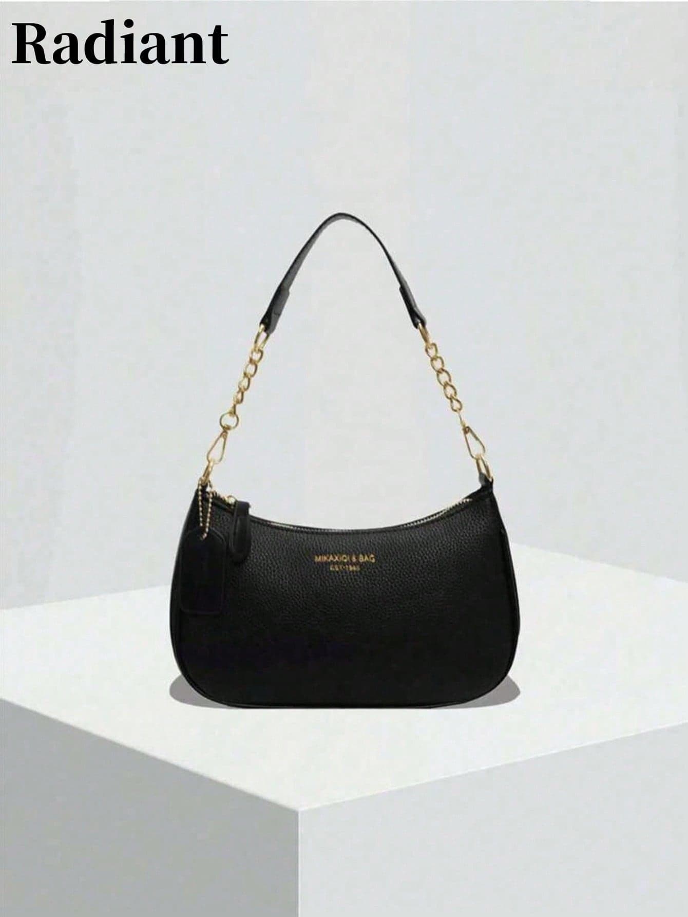 2025 New Fashion Classic Versatile Letter Graphic Decor Design Solid Color Waterproof PU Crescent Shoulder Bag, Suitable For Shopping And Crossbody Wear