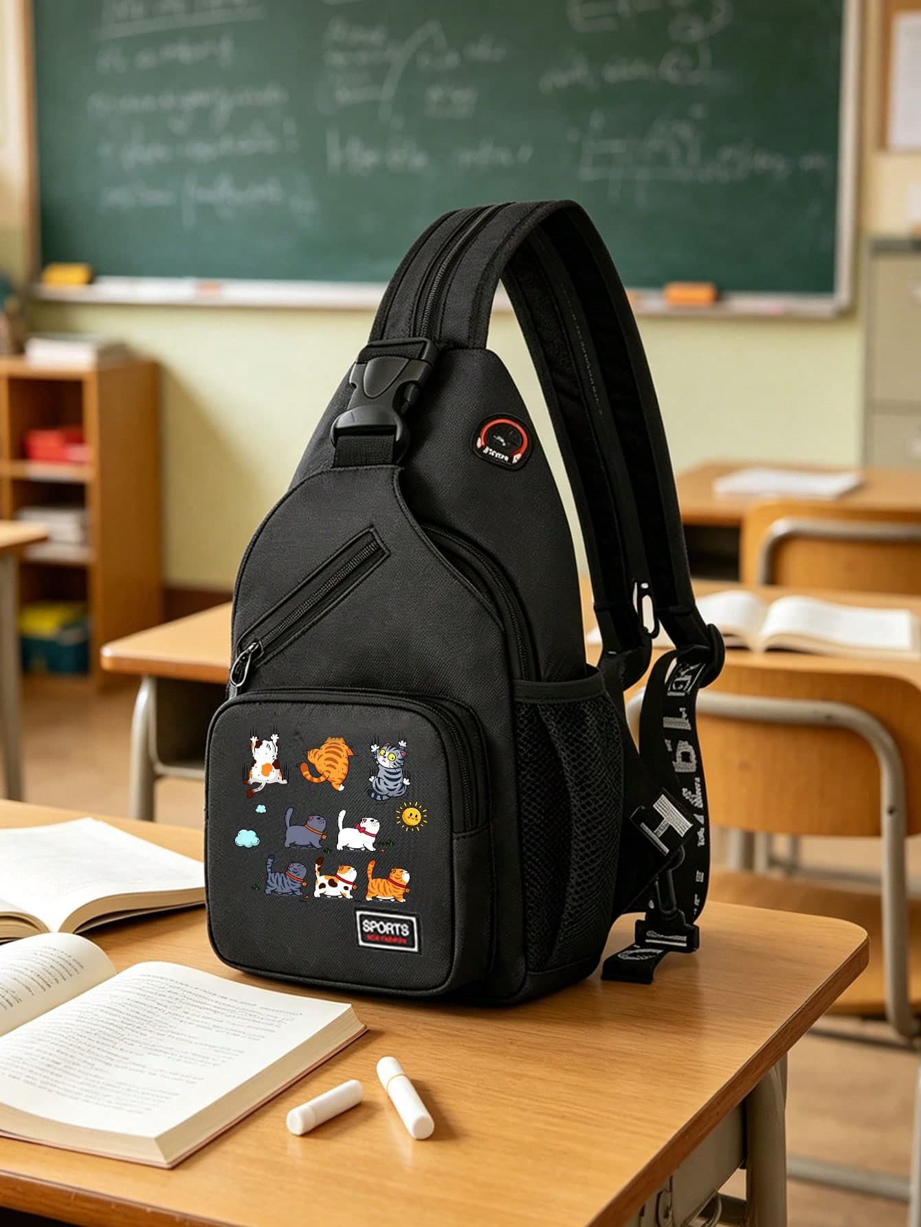 Multi-Pocket Shoulder Backpack, Cute Cat Pattern Casual Nylon Crossbody Bag, Chest Bag, Travel Hiking Backpack With Zipper Strap. Back To School Essential, Back To School Gear, Back To School Tote, New Semester Stationery Bag, Small Backpack, Campus Commuter Bag. Suitable For Travel, Vacation, Camping And Outdoor Use, Teacher Appreciation Gift, Fun Design, Suitable For Men And Women - Perfect Graduation Gift Or Teacher's Day Creative Choice, Back To School Gift, Back To School Present