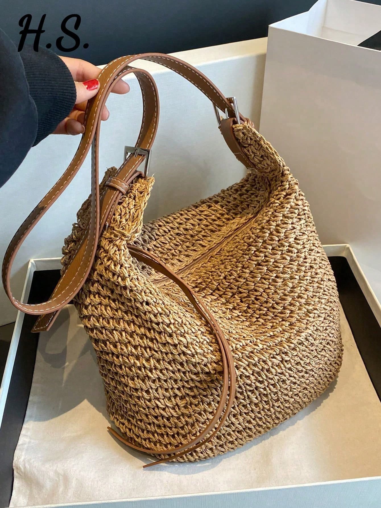 New Fashion Straw Large Capacity Shoulder Crossbody Bag For Women, Minimalist European & American Style Suitable For Vacation, Beach, Travel, Shopping, Date, Beach Bags