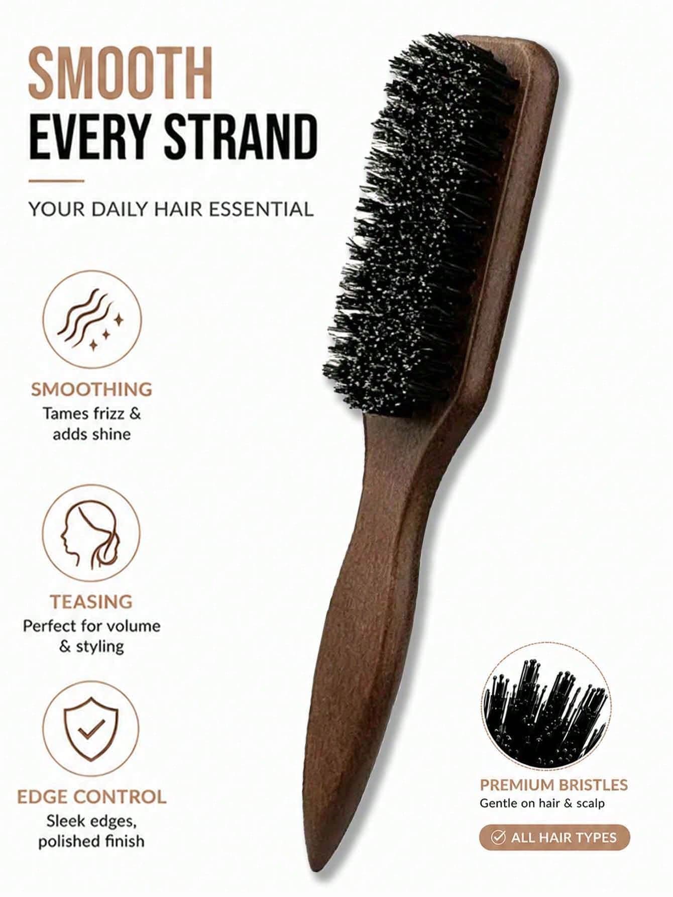 Unisex Premium Natural Boar Bristle Hair Brush - Unscented Professional Styling Brush, Suitable For Thick And Thin Hair, Can Clean Gradient Hairstyles And Electric Trimmers, Create Smooth Hairstyles, Suitable For Back To School, Travel, Women's Hair Accessories, Combs, Brushes, Edge Brushes