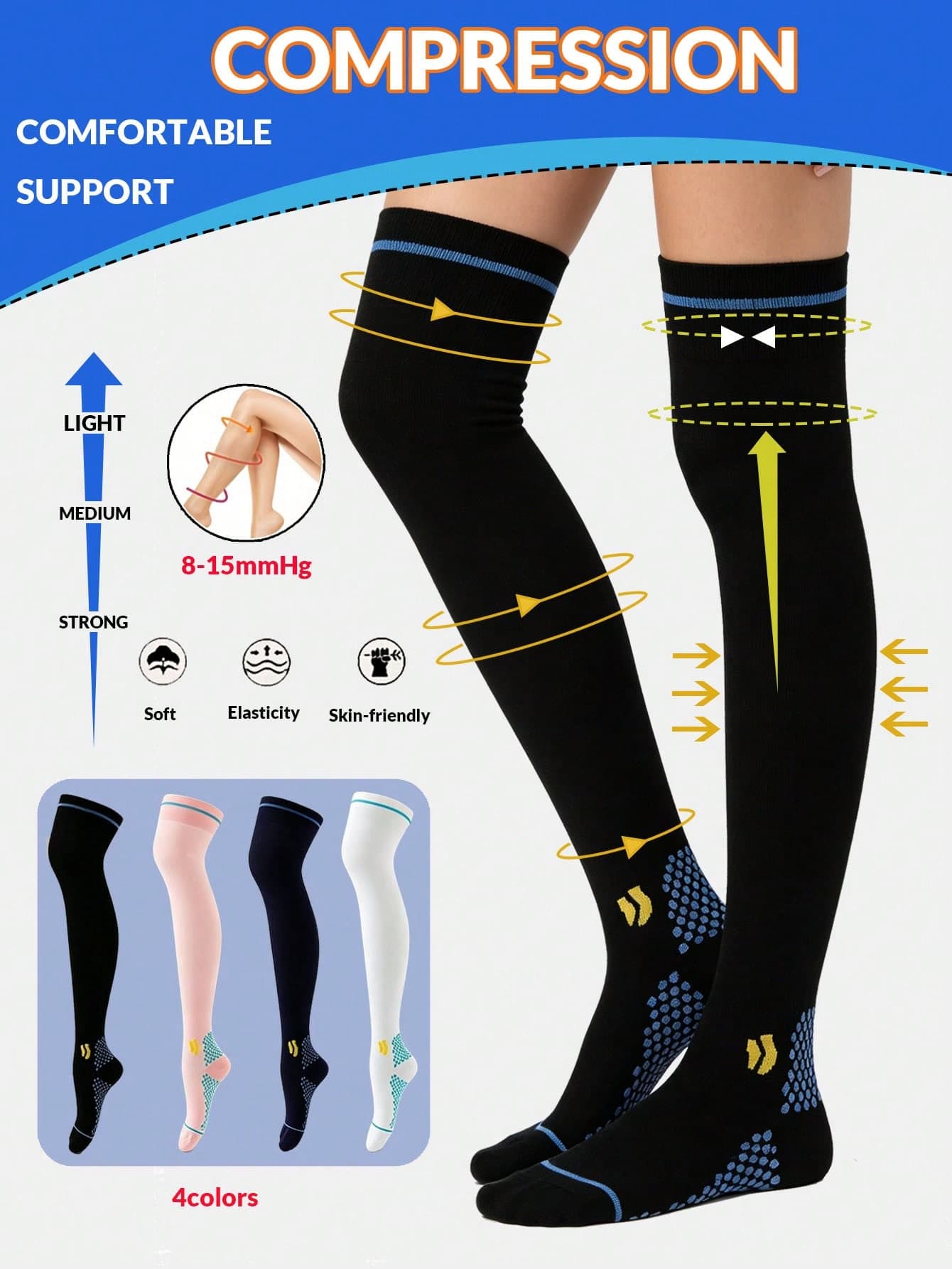 Over-The-Knee Sports Compression Socks, 8-15mmHg Leg Support Pressure Socks, Relieve Leg Discomfort, Shape Legs, Colorful Pattern Long Over-The-Knee Socks For Women