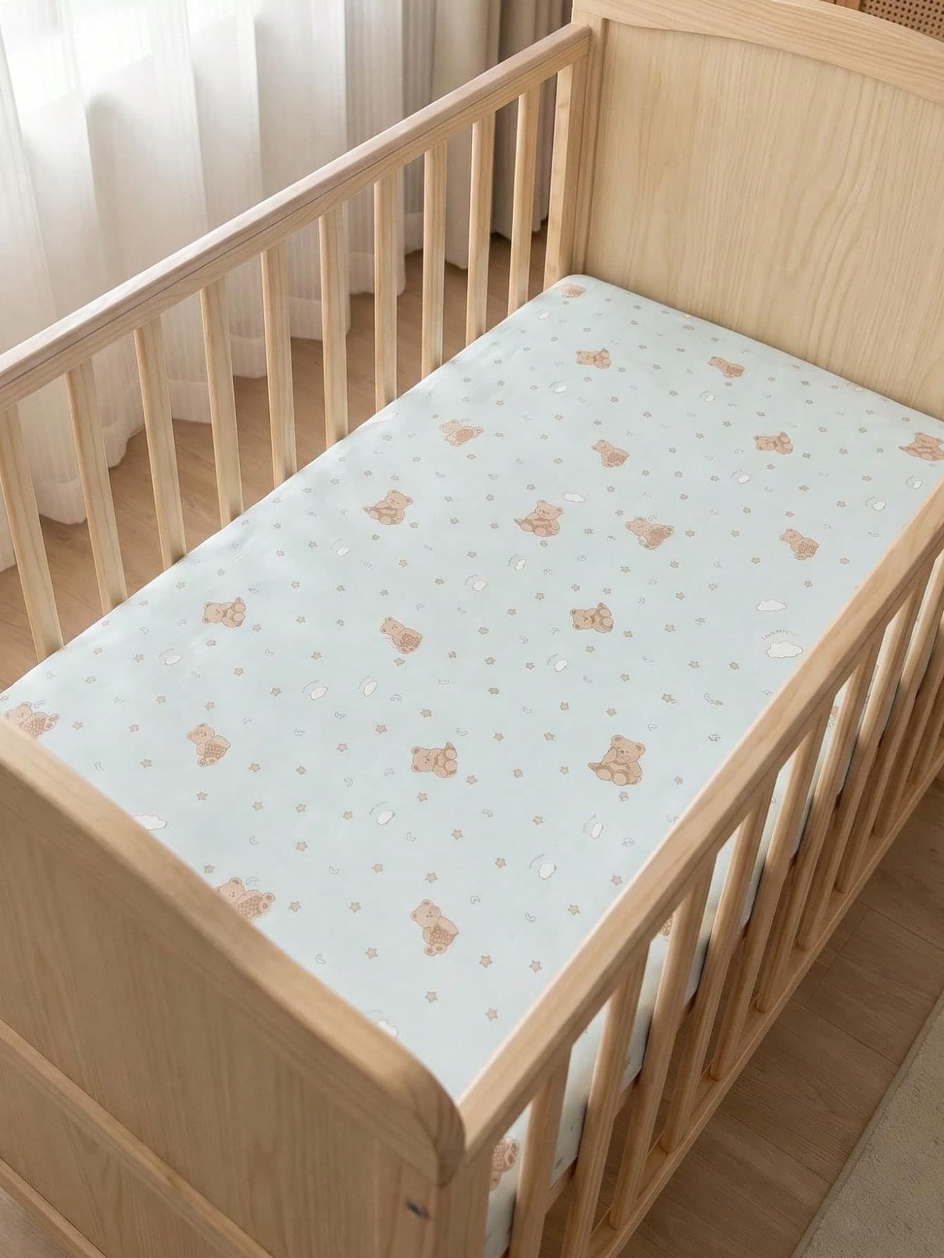 1pc Soft Comfortable Breathable Baby Bear Animal Pattern Fitted Sheet Machine Washable All Season Mattress Cover 120*60cm(47.24*23.62)Inch