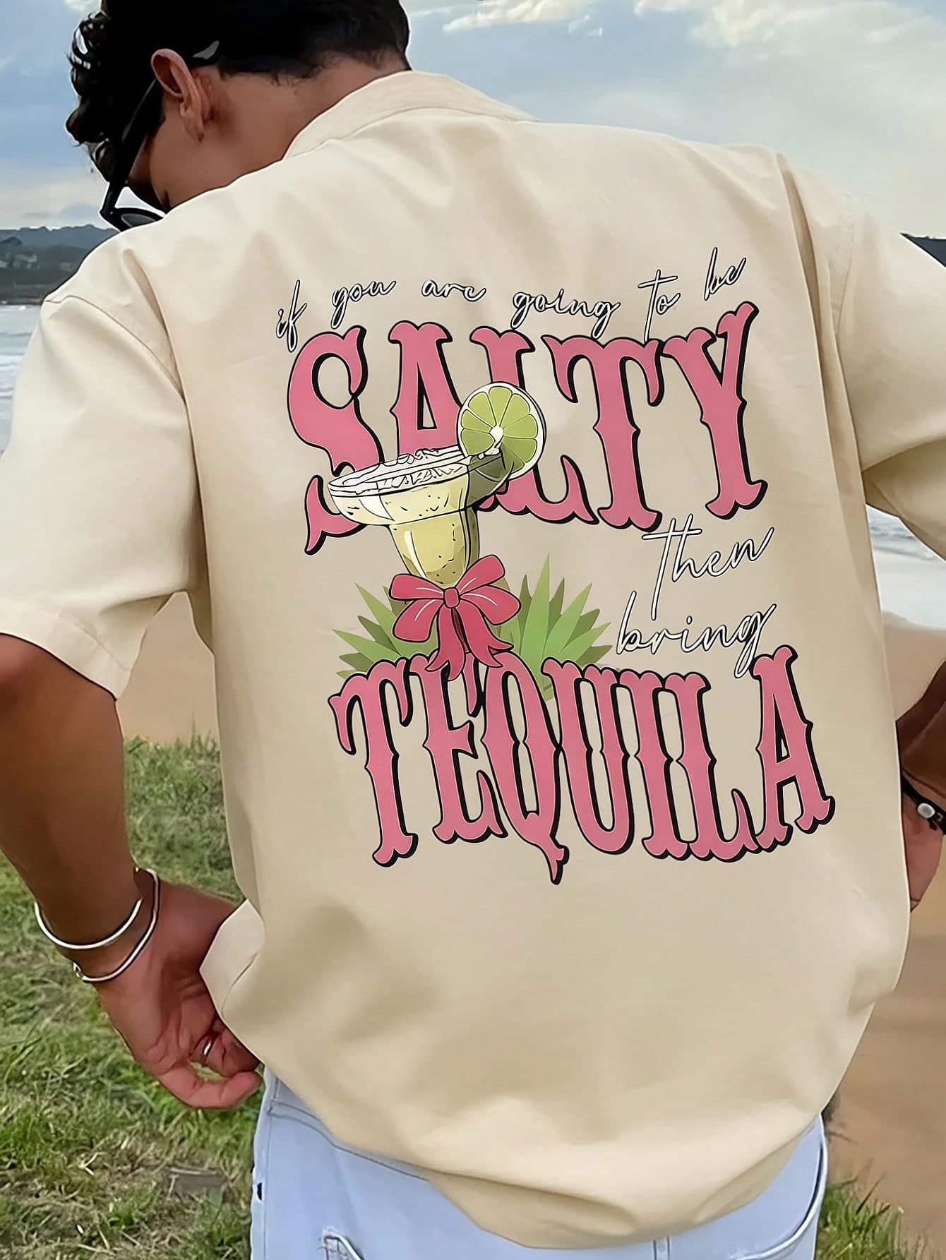 1pc Men's Graphic Print T-Shirt, Beach Vacation Casual Summer Wear, Loose Fit Short Sleeve Tee