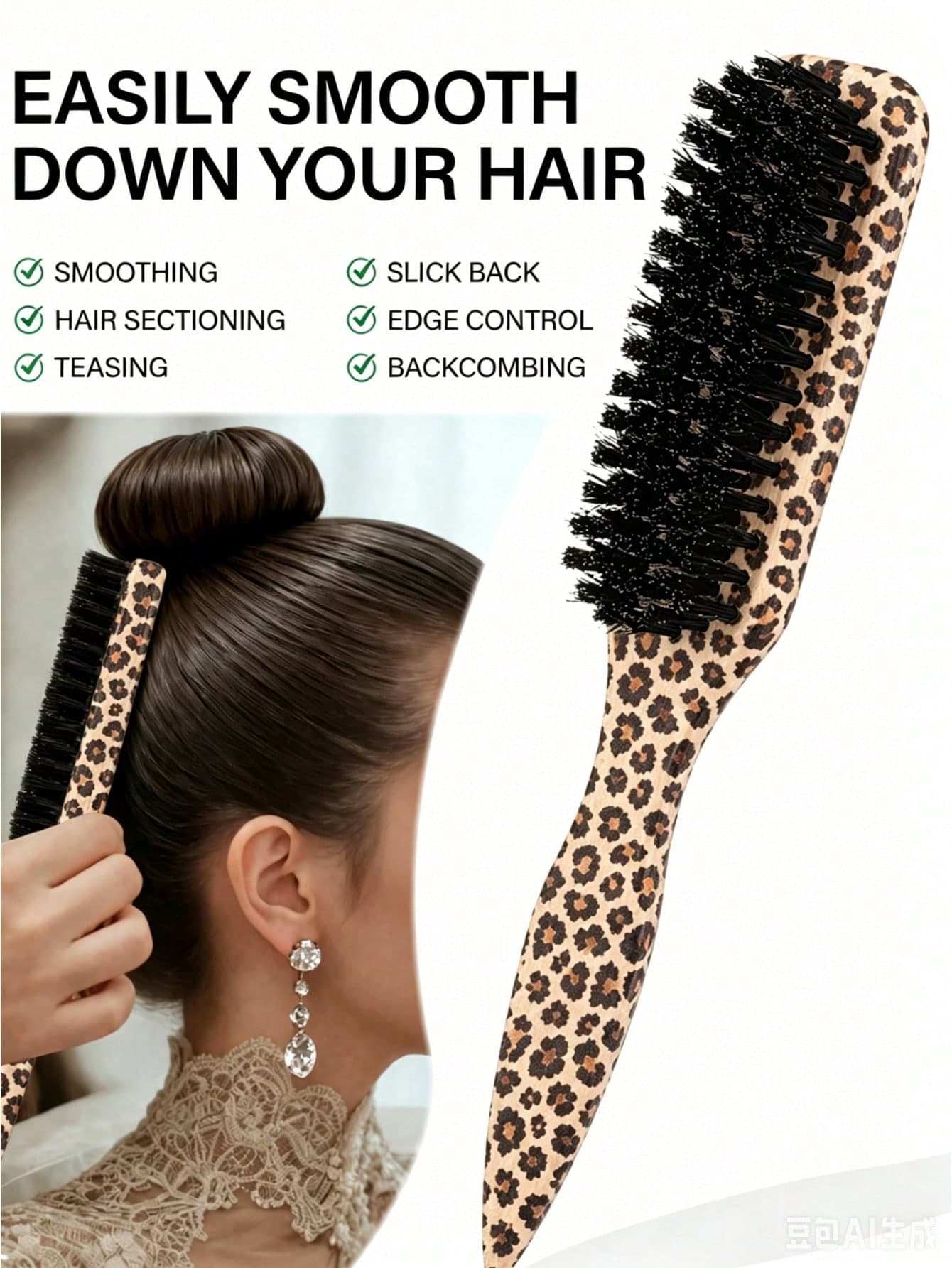1pc Unisex Smooth Backcomb Beard Brush, Frizz-Smoothing Edge Control Comb, Volumizing Wooden Handle Comb, Teasing Comb, Hairline Control Comb, Slip-Through Comb, Hair Comb, Volumizing Wooden Handle Comb, Edge Control Comb, Plastic Hair Comb, Create Smooth Ponytail Bun - Wide Tail Teasing And Detangling Comb, Convenient For Parting, Styling, Polishing And Smoothing Hair, Create Smooth Frizz-Free Hairstyle, Suitable For Men And Women, Recommended As Christmas Gift