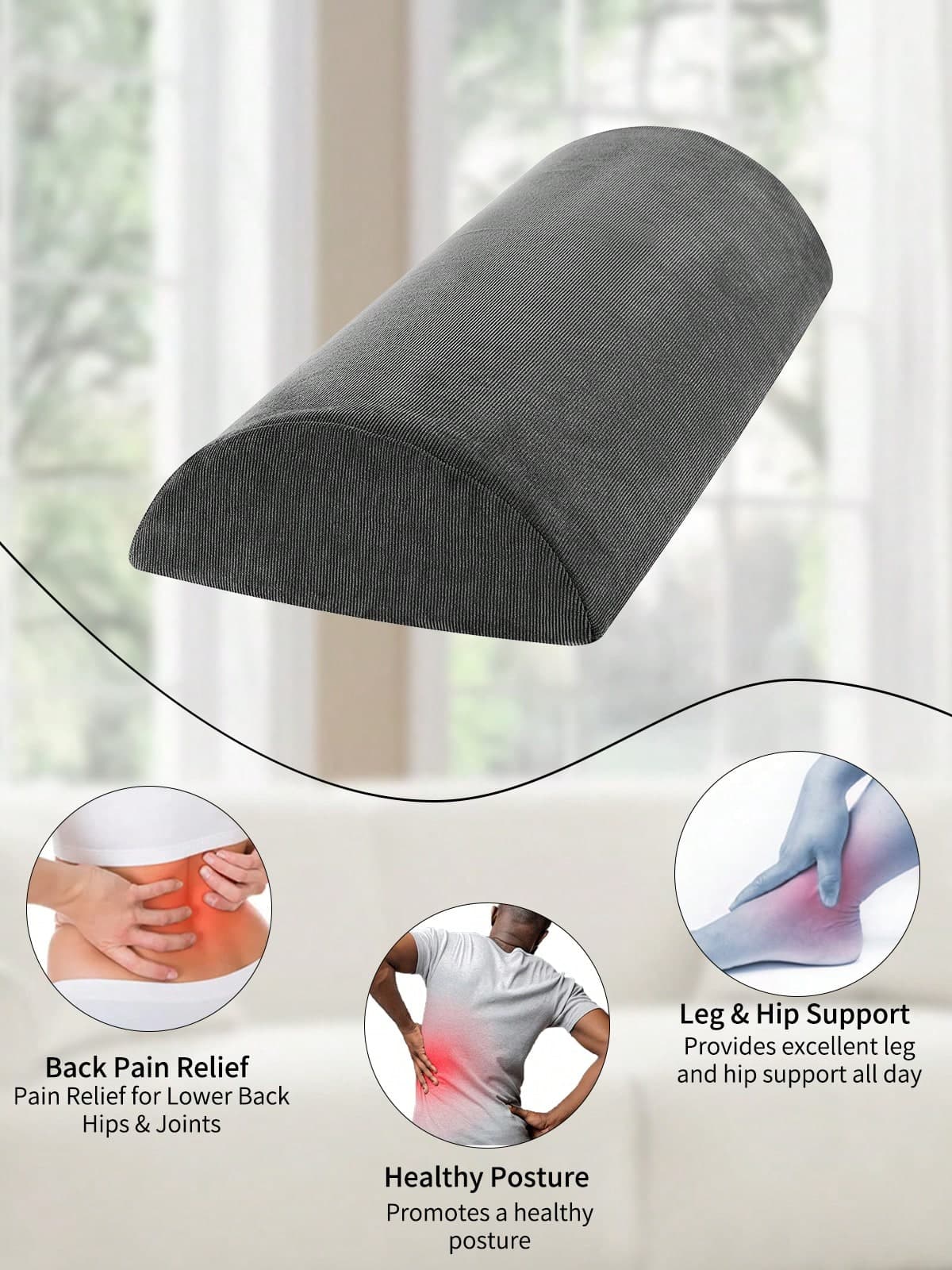 1pc Half‑Cylindrical Memory‑Foam Leg Support Pillow For Sofas. Equipped With An Anti‑Slip Base And Adjustable Straps, It Elevates Legs While Supporting Knees And The Lower Back. Ideal For Lounge Chairs, Leisure Seats, Sofas, Household And Travel Use.