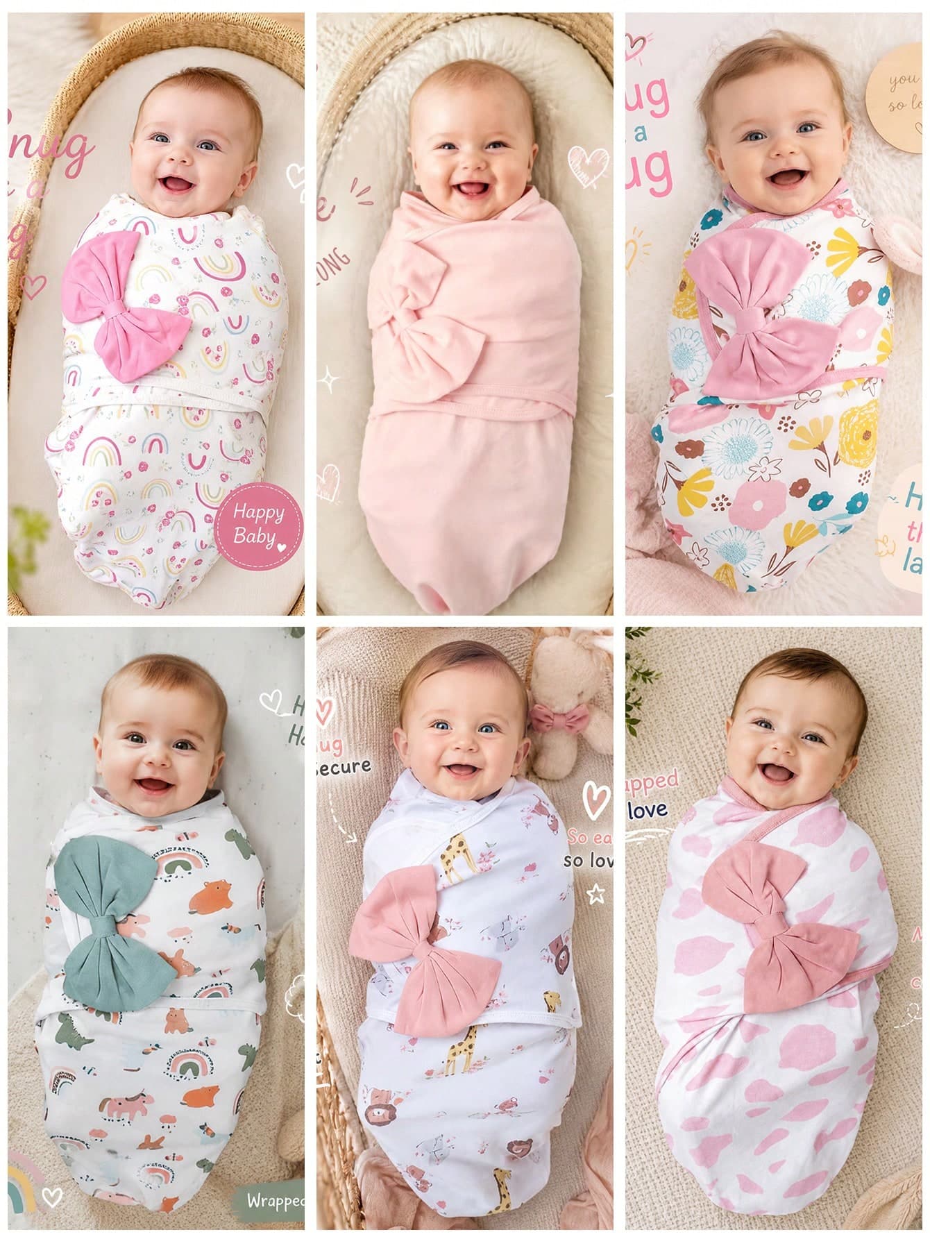 HAPPY WALK Large Bow Swaddle Blanket, Soft & Silky, Unisex Baby Gift