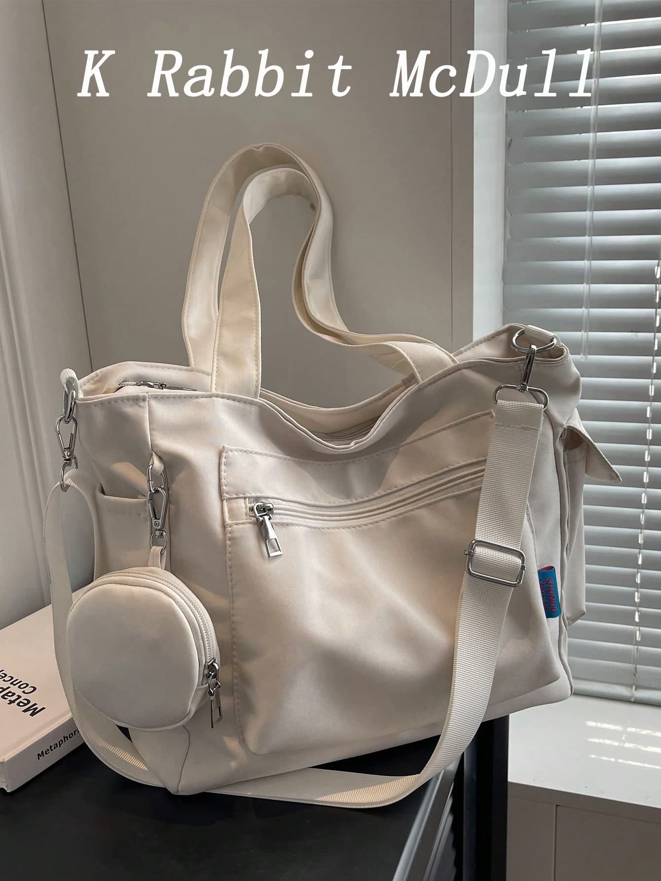 1pc Large Capacity Tote Bag With Coin Purse, New Korean Style Student Backpack, Casual Shoulder Crossbody Bag, Canvas Bag, Women's Laptop Bag