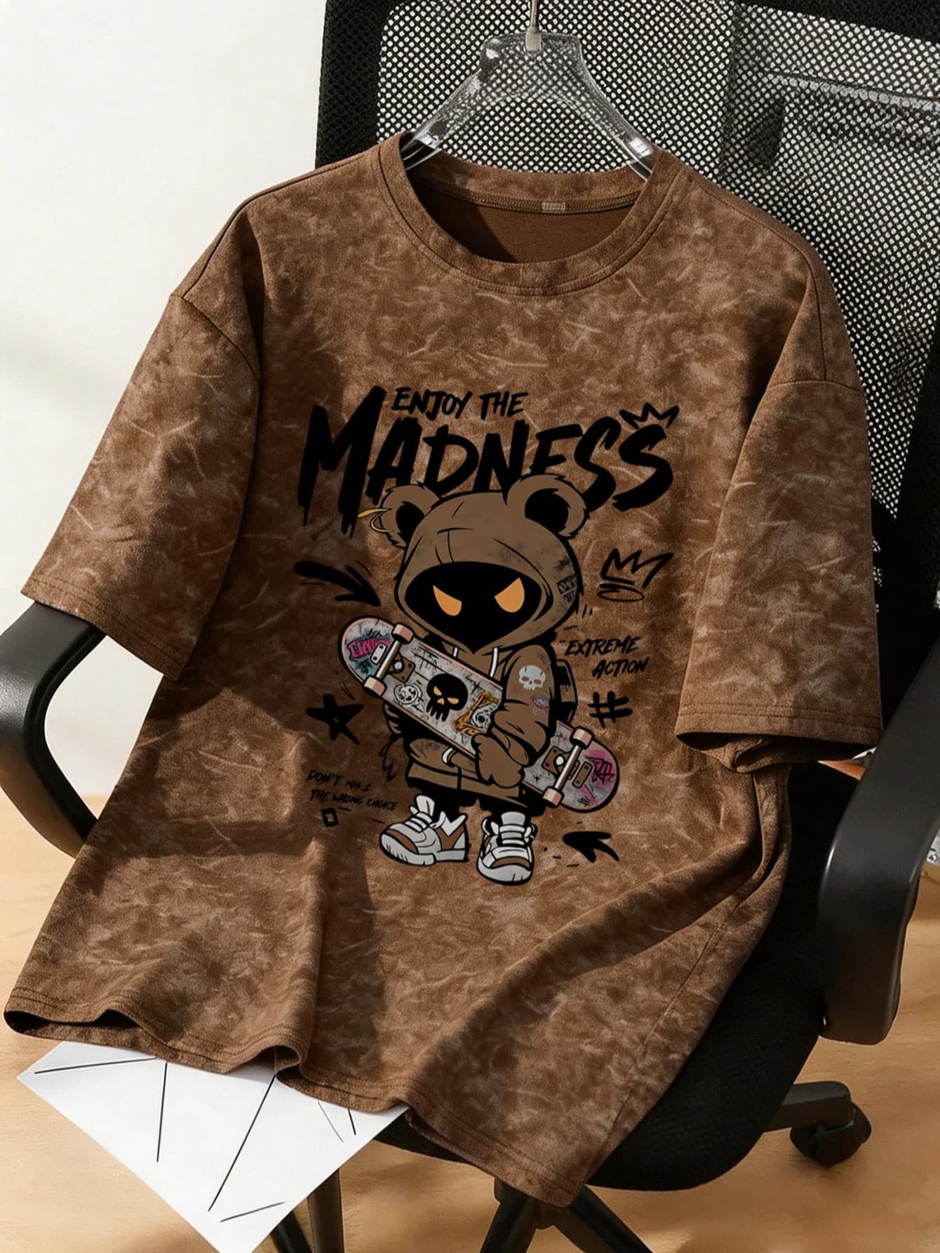 1pc Distressed Skateboard Graphic Short Sleeve T-Shirt, Perfect Summer Gift For Teenage Boys, Suitable For School And Outdoor Wear In Spring/Summer
