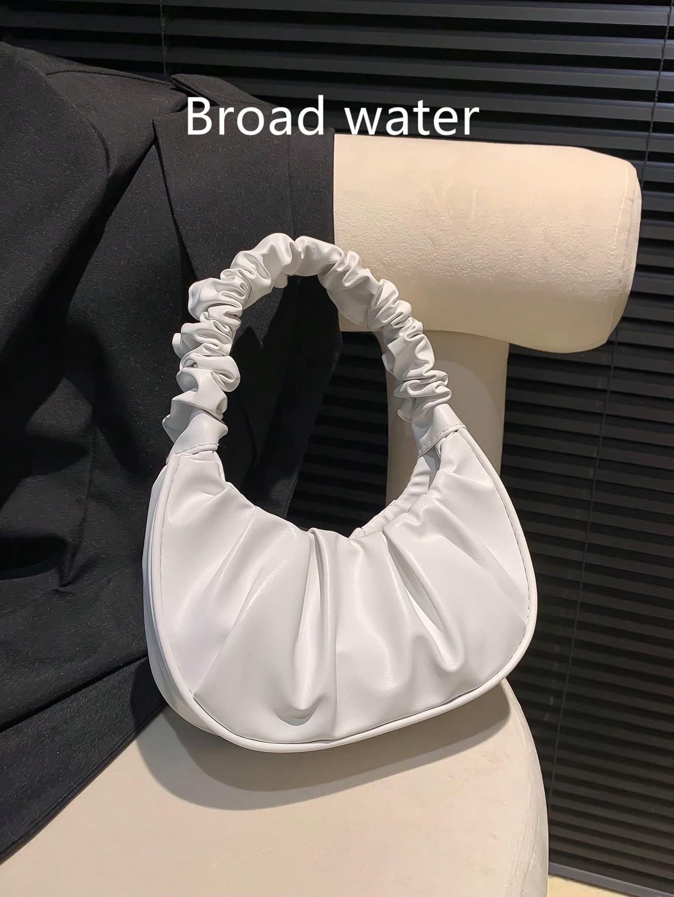 Mini Solid Color Women Pleated Handbag, Women Solid Color Cloud & Crescent Shoulder Bag , New Year, Cream Bag, White Bag