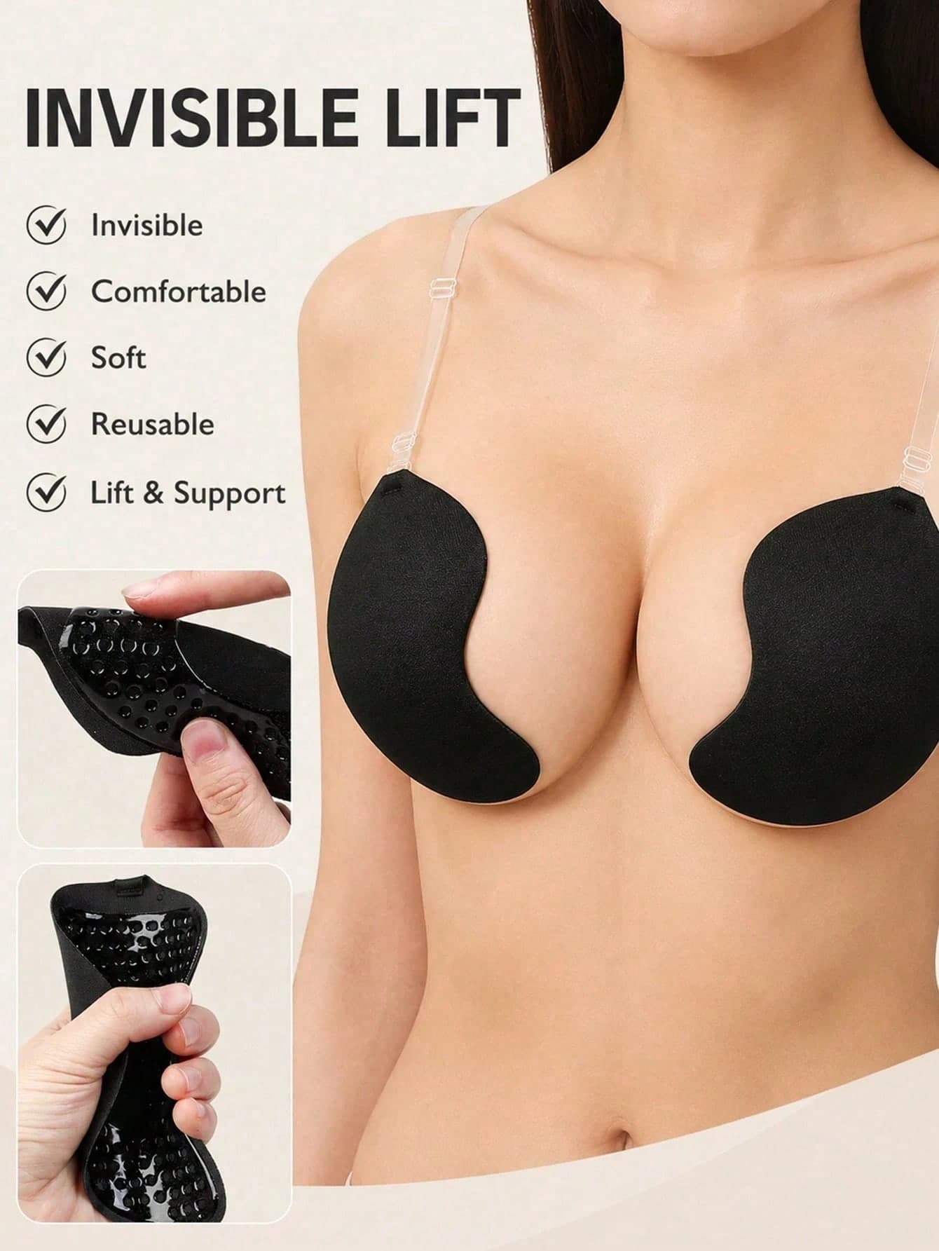 One Reusable, Invisible, Self-Adhesive, Strapless Push-Up Bra With A Lifting Front Closure, Suitable For Weddings And Everyday Wear.