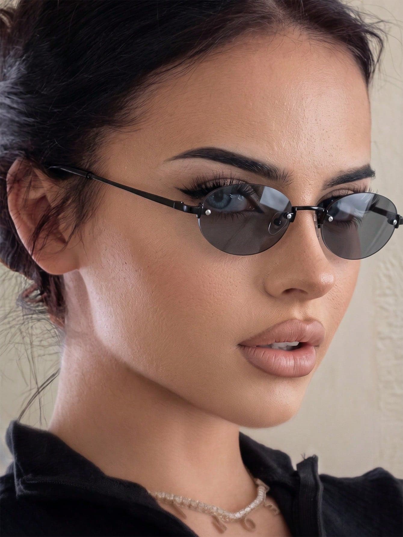 1 Pair Women's New European & American Retro Rimless Small Oval Street Style Cool Y2K Fashion Glasses