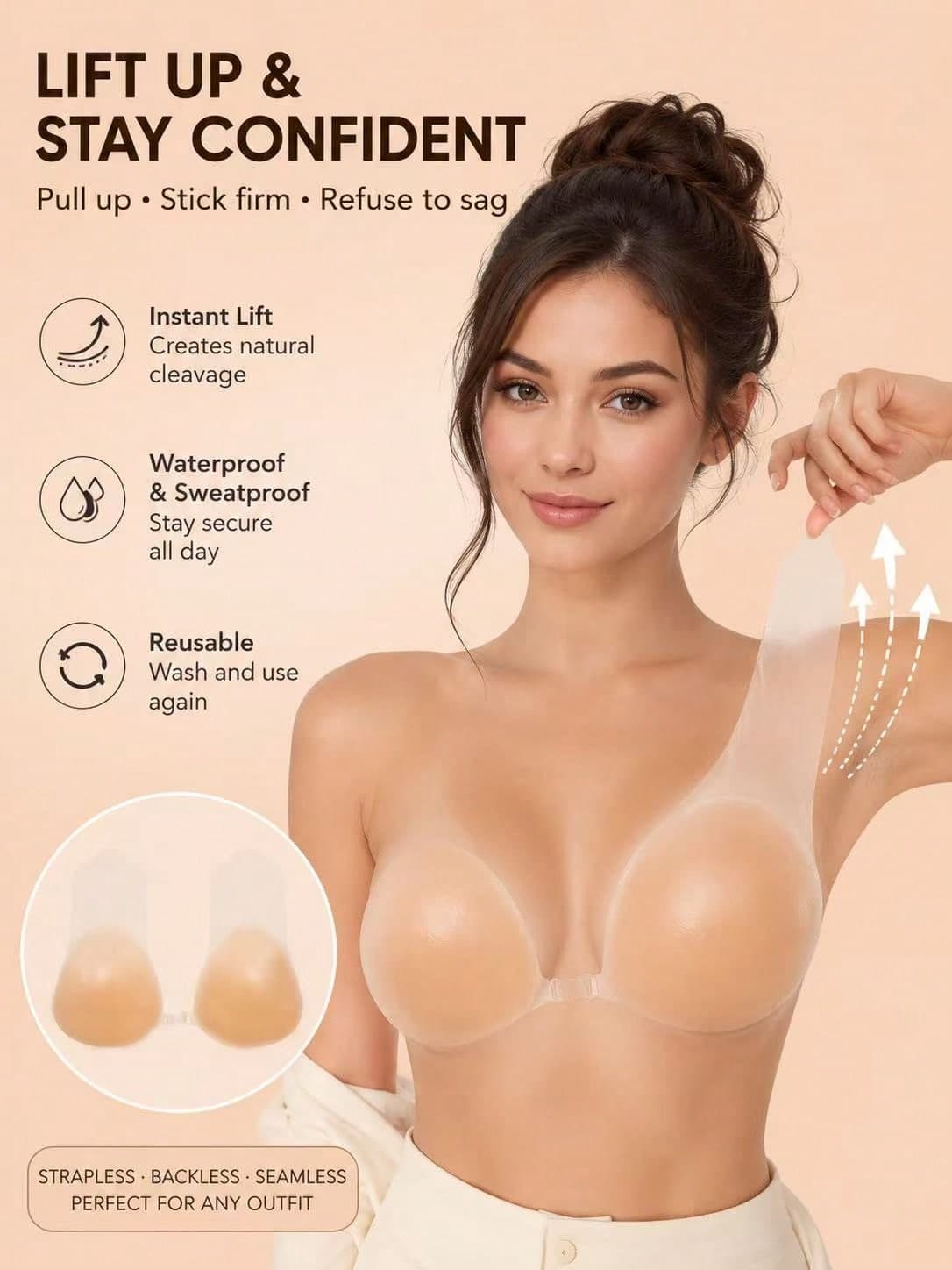 1 Pair Silicone Invisible Strapless Bra, Reusable Lifting Silicone Nipple Covers, Invisible Front Closure Self-Adhesive Push-Up Nipple Covers For Women