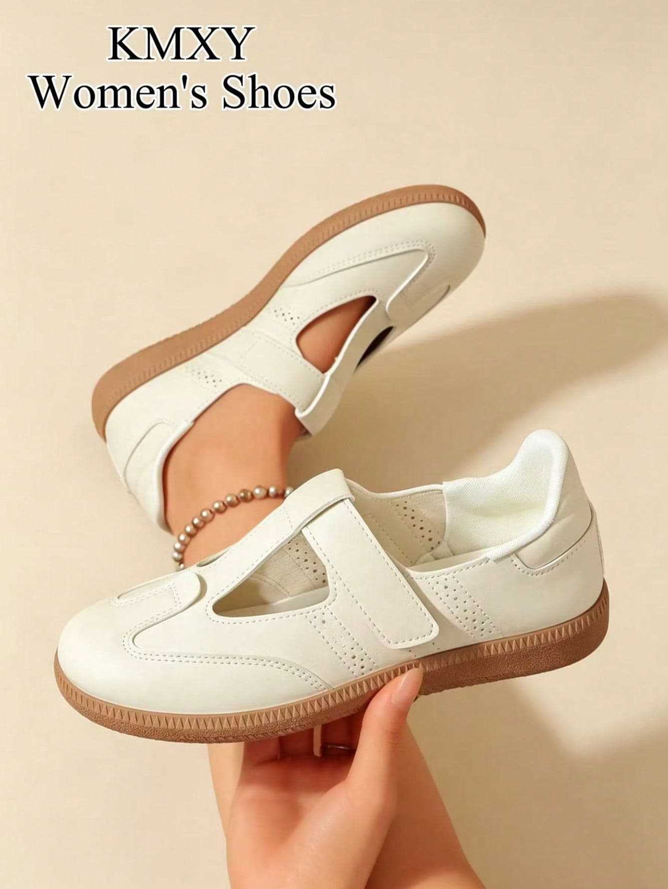 KMXY Plus Size Women's White Sneakers, Fashionable Black Flat Shoes, Student Casual Lace-Up Athletic Shoes