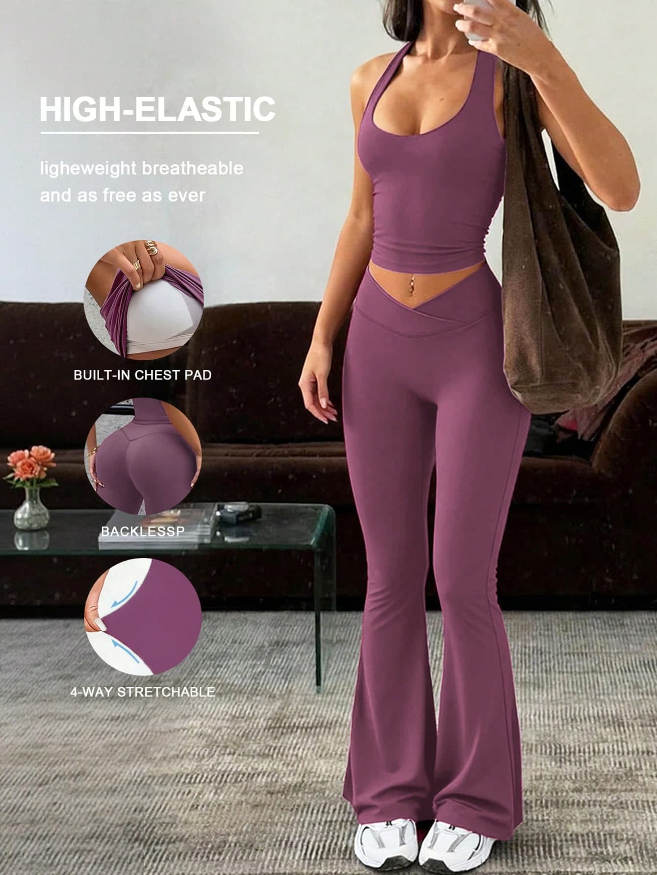GAOVOT Women's Summer Sexy V-Neck Tank Top And High-Waisted Spicy Sports Set, Suitable For Sports, Yoga, Fitness Elegant