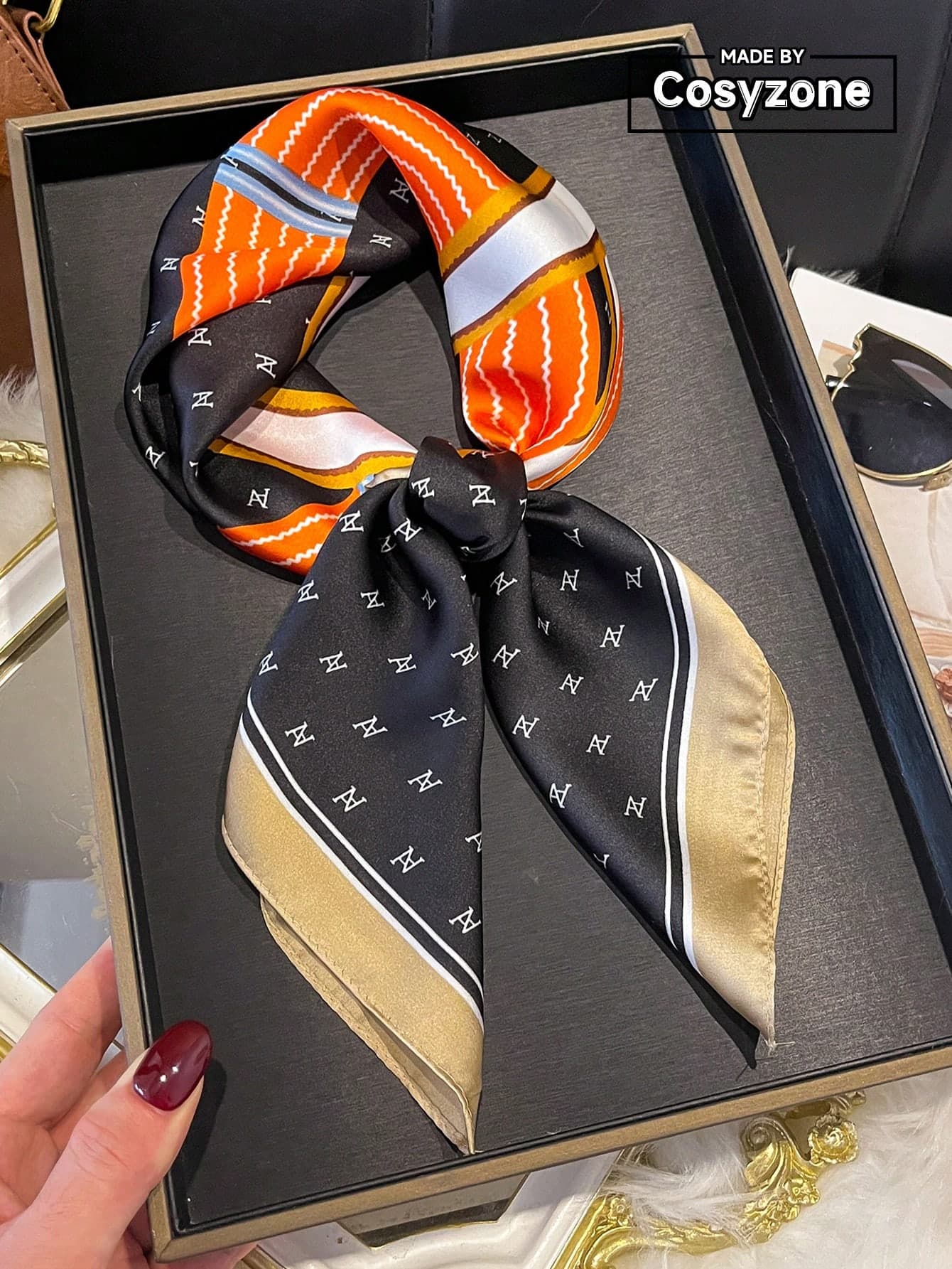 1pc Faux Silk Minimalist Design Pattern Printed 70cm Small Square Scarf Women's Bandana Fashion Versatile Belt Tie Wrap Decorative Silk Scarf Necktie Hair Accessory Suitable For Daily Wear