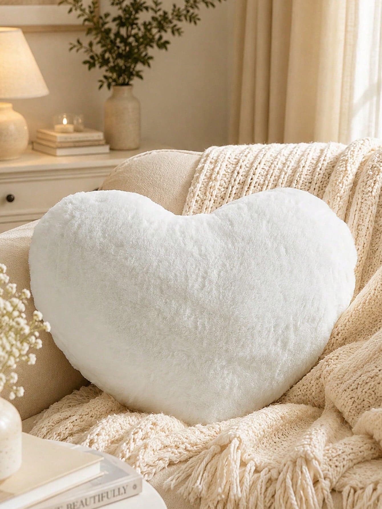Heart-Shaped Pillow Pink Decorative Throw Pillow For Bed And Sofa Cute Faux Rabbit Fur Small Pillow For Women Valentine's Day Anniversary Autumn Halloween Christmas Home Decor