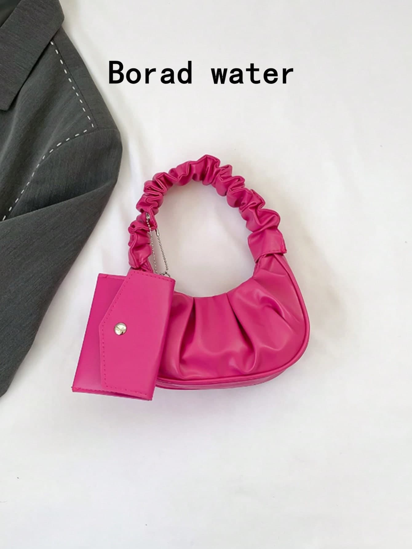 2 Pieces Set With Coin Purse: Mini Solid Color Pleated Handbag & Solid Color Cloud & Crescent Shaped Handbag For Women