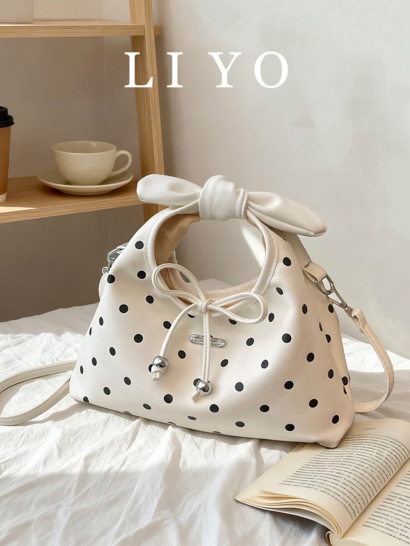 Fashionable Polka Dot Handbag, Pleated Tote Bag, Versatile Shoulder Crossbody Bag, Stylish Bow Satchel