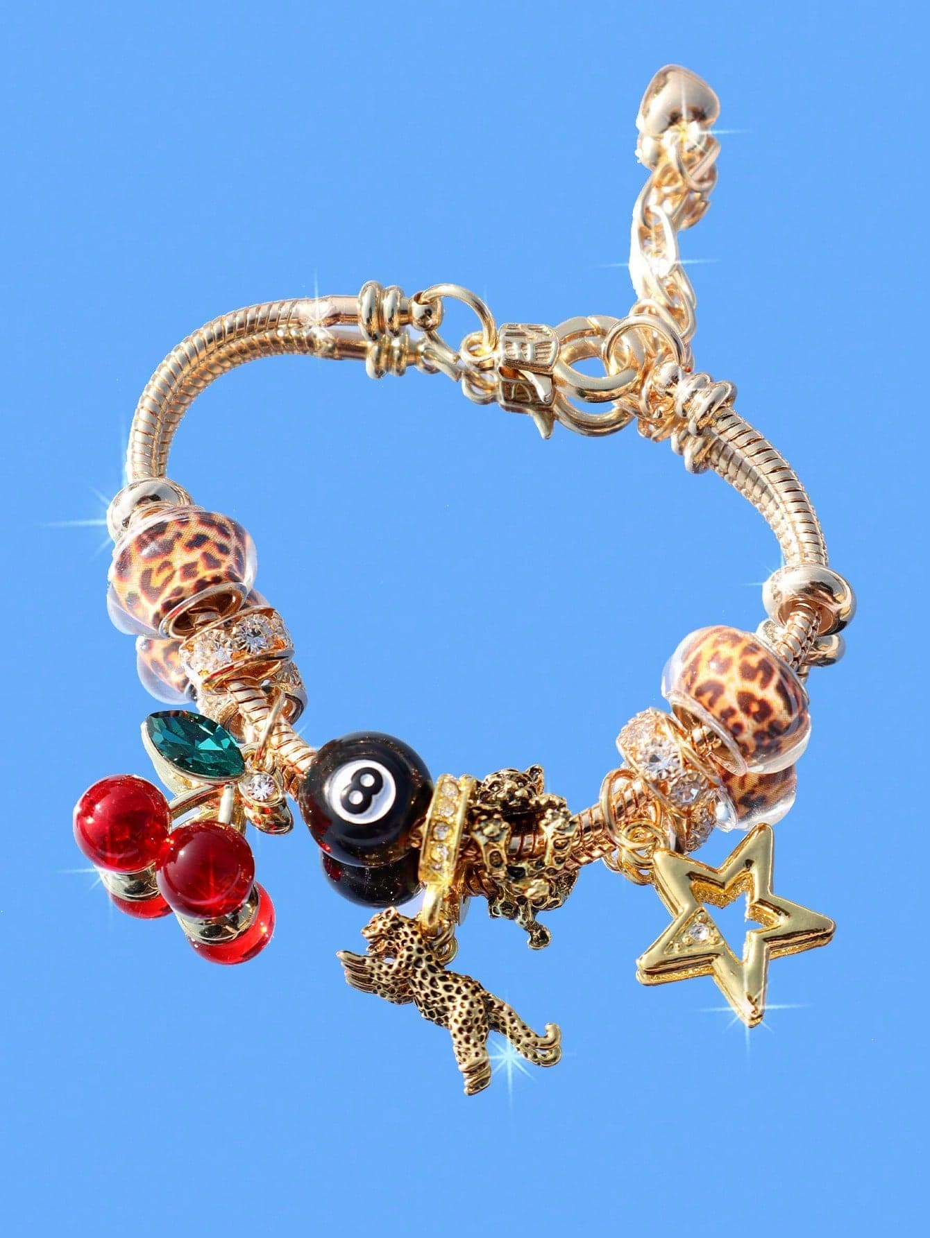 1pc Leopard Print, Cherry, Star Charm Bracelet, Star Girl Bracelet, Leopard Bracelet, Black Leopard Bracelet, Star DIY Bracelet