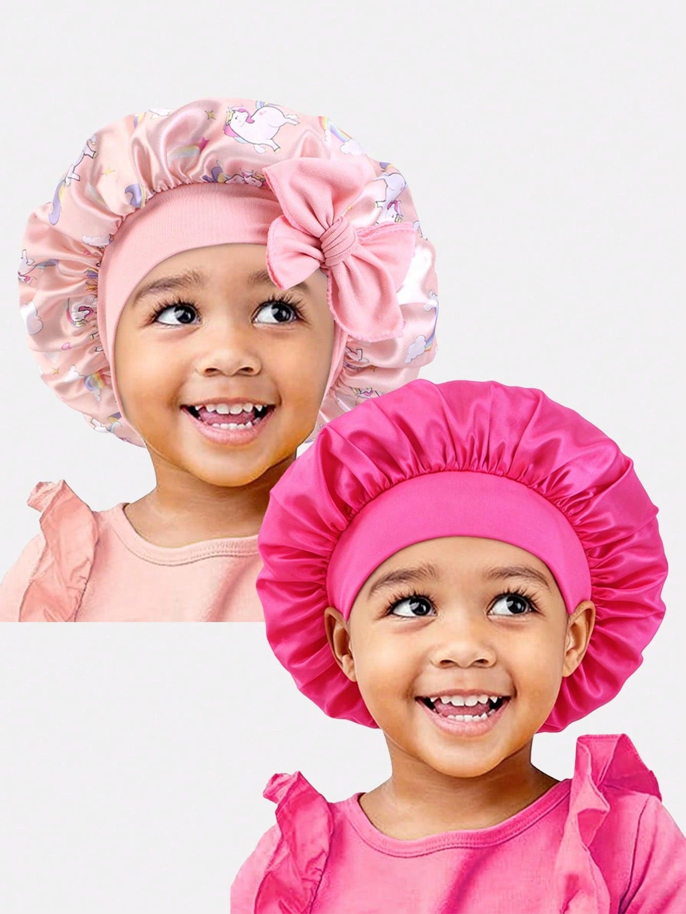 2pcs Printed Elastic Ribbon Satin Round Bonnet Hair Caps For Toddlers