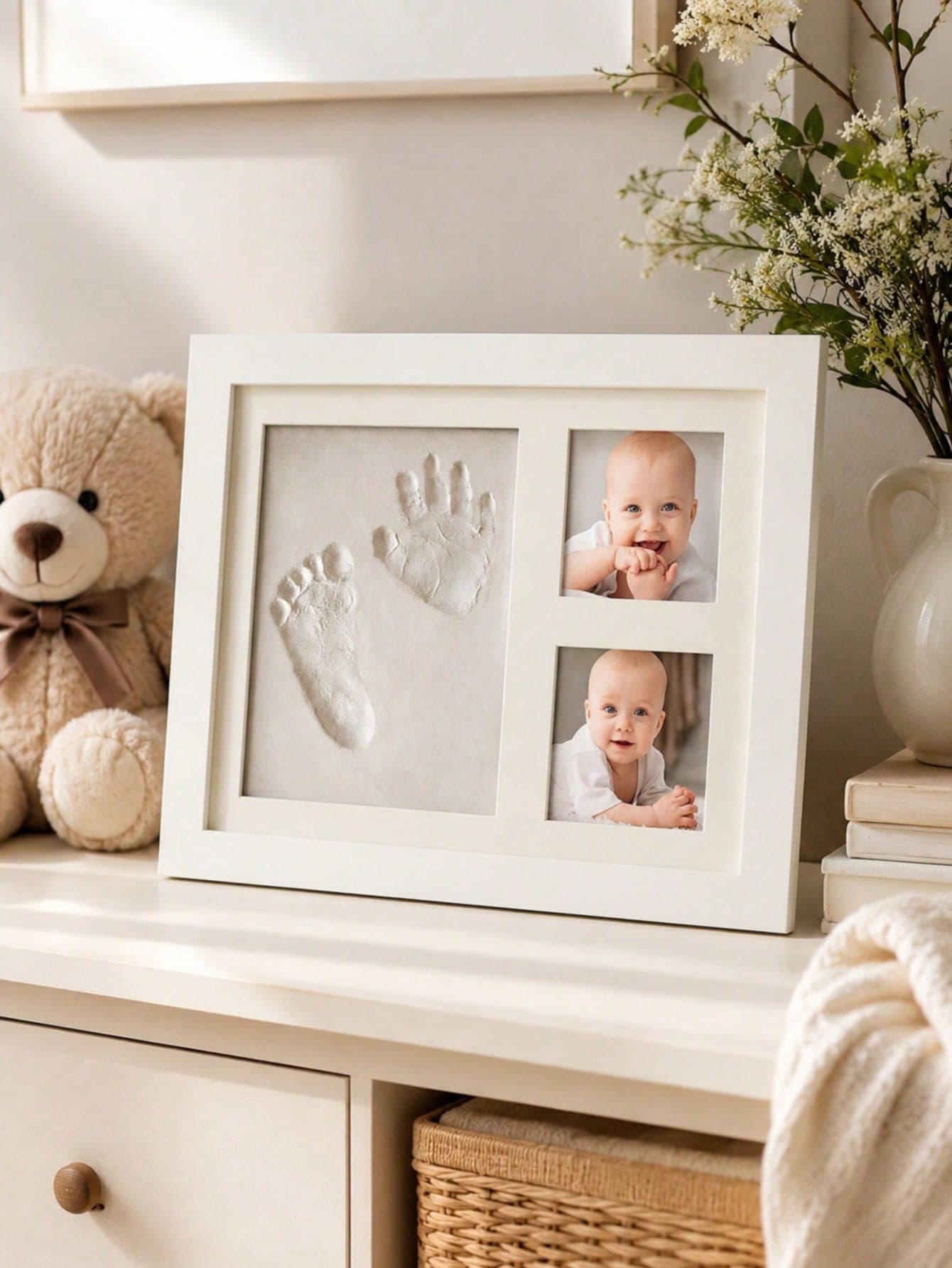 1set DIY Baby Hand And Footprint Clay Kit With Photo Frame, Newborn Hand And Footprint Mold Set, Exclusive Commemorative Gift For New Moms, Baby Shower, Nursery Home Decor, Unisex For Baby Boys And Girls
