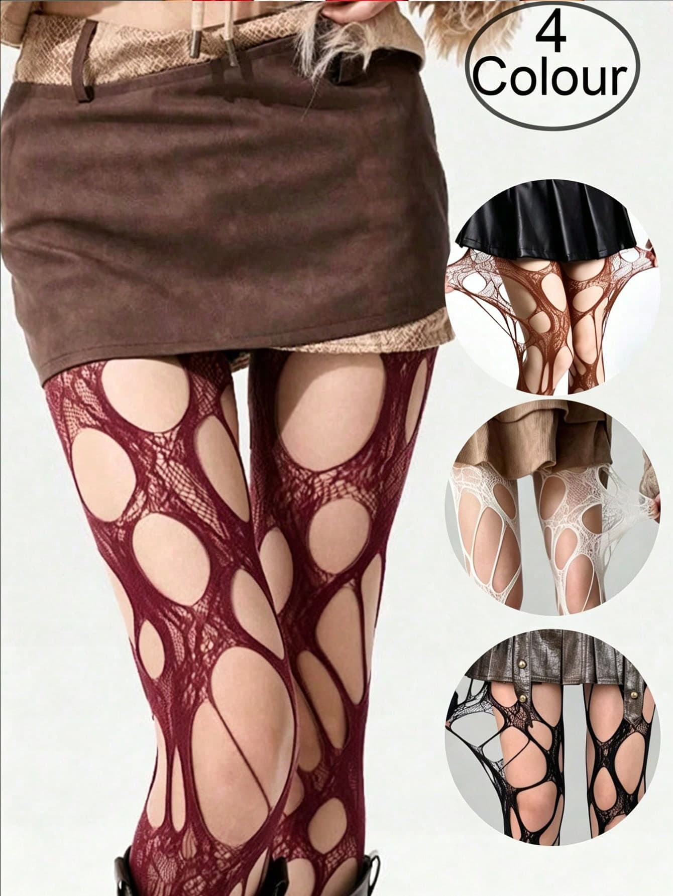 1 Pair Women's Asymmetric Hollow Fishnet Socks, 4 Color Options, Suitable For All Seasons, Versatile For Various Outfits