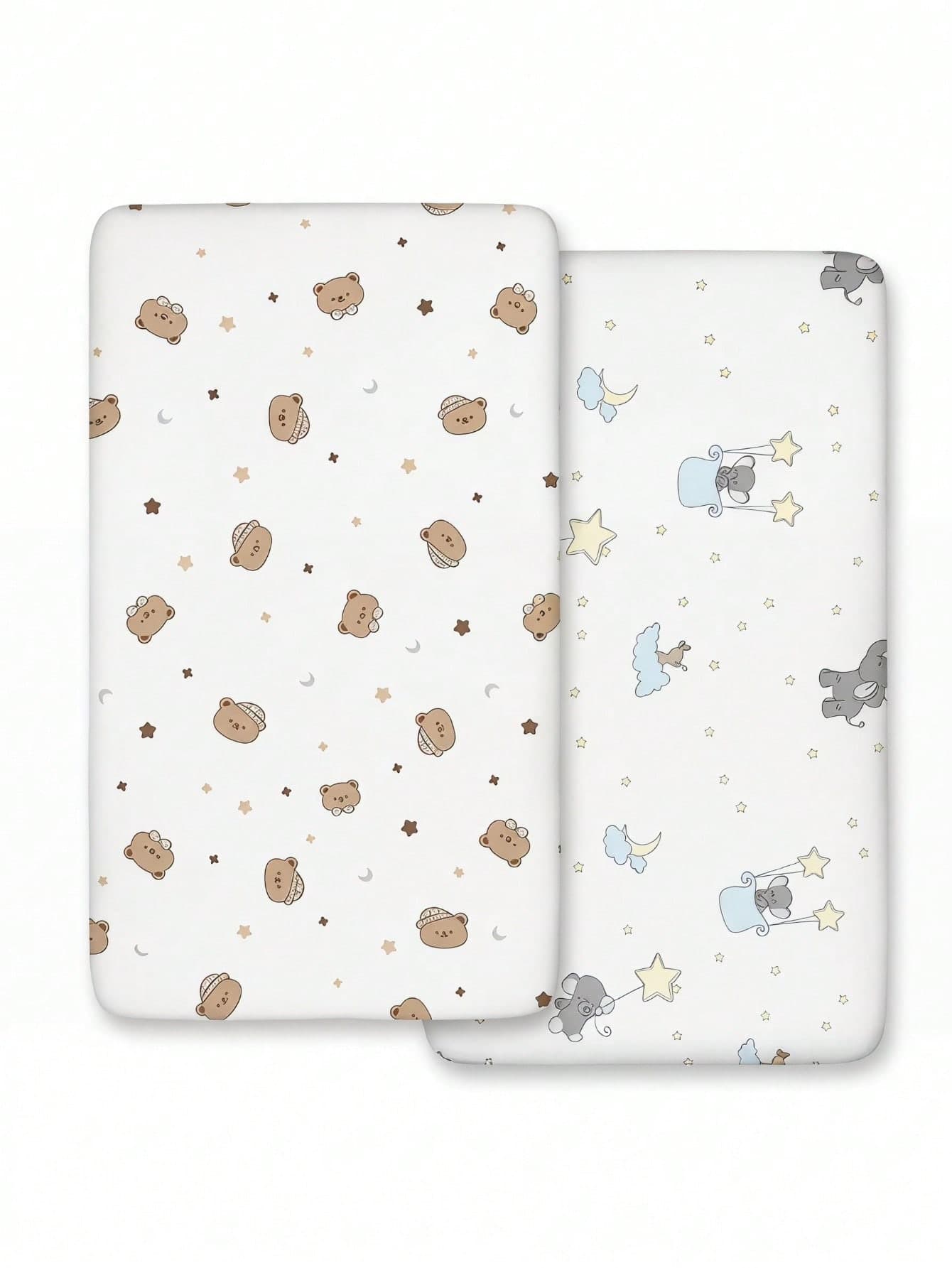 2pcs Soft Comfortable Breathable Baby Animal Pattern Fitted Sheets (39.37*23.62) Inch, (47.24*23.62) Inch, (51.96*28.34) Inch
