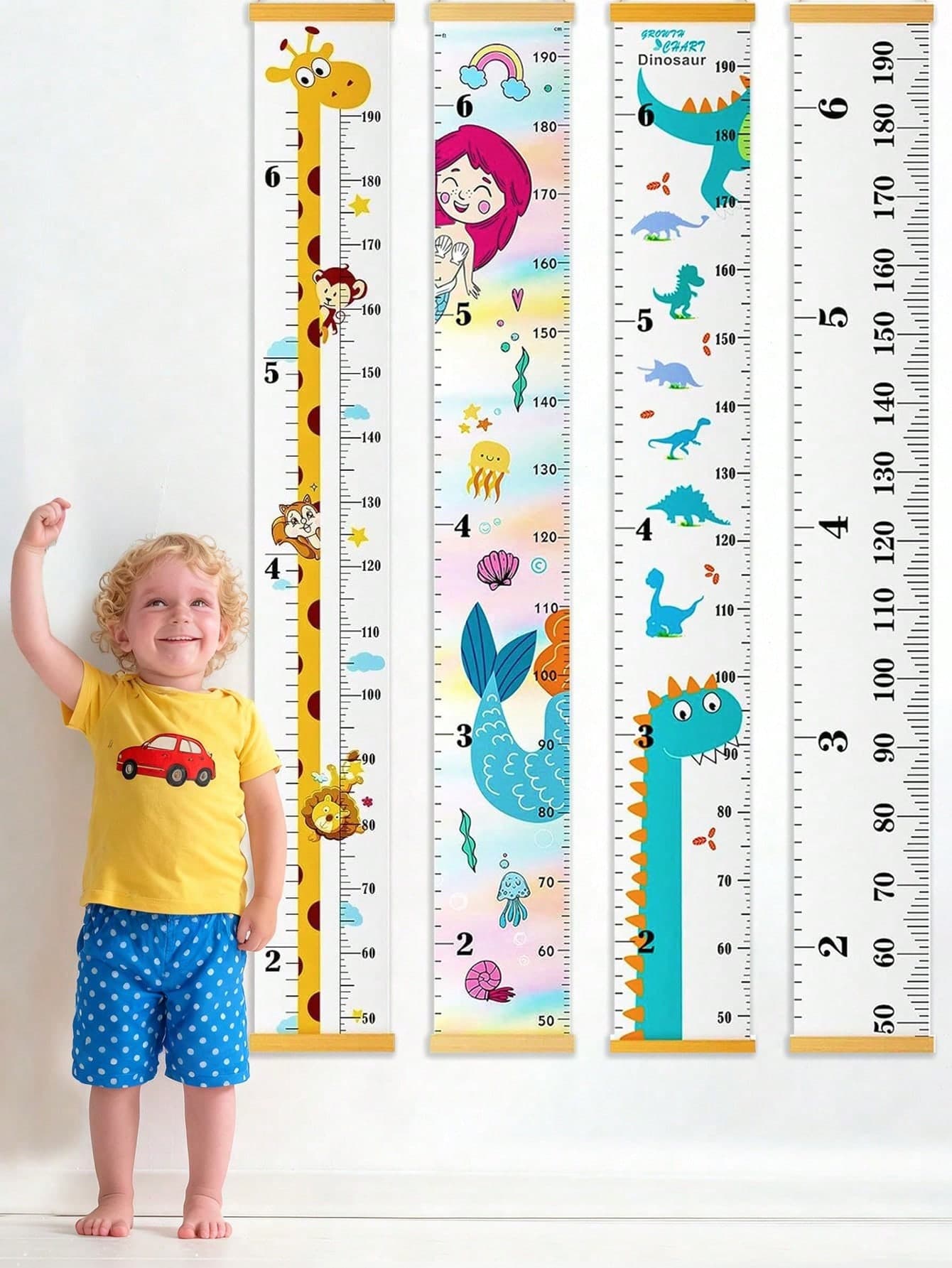 Colorful Canvas Children's Height Chart With Hanging Rod, Cute Pattern Wall Decor, Accurate Height Measurement, Suitable For Nursery And Baby Gift